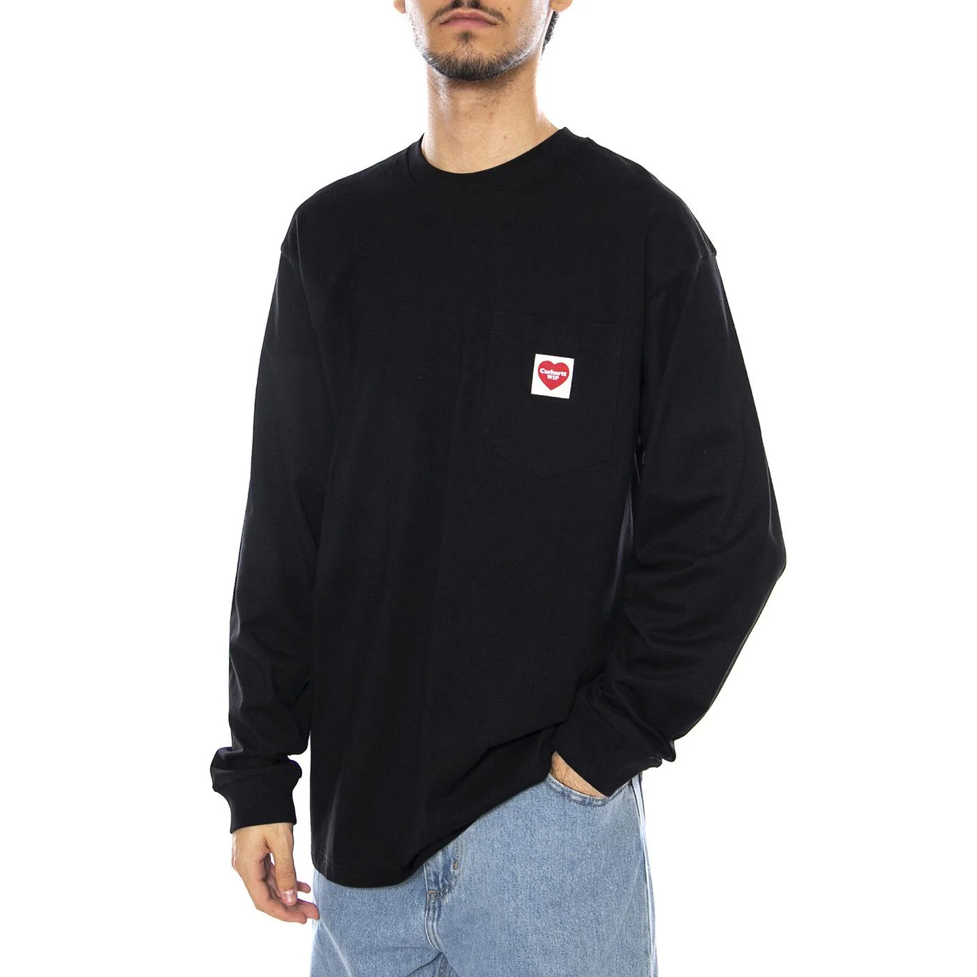 L/S Pocket Heart T-Shirt Black / Red - Men's Long Sleeve Crew Neck T-Shirt Black CARHARTT WIP