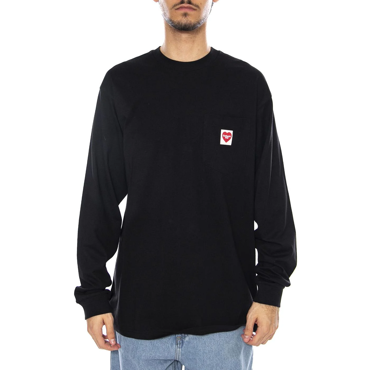 L/S Pocket Heart T-Shirt Black / Red - Men's Long Sleeve Crew Neck T-Shirt Black CARHARTT WIP - Image 2