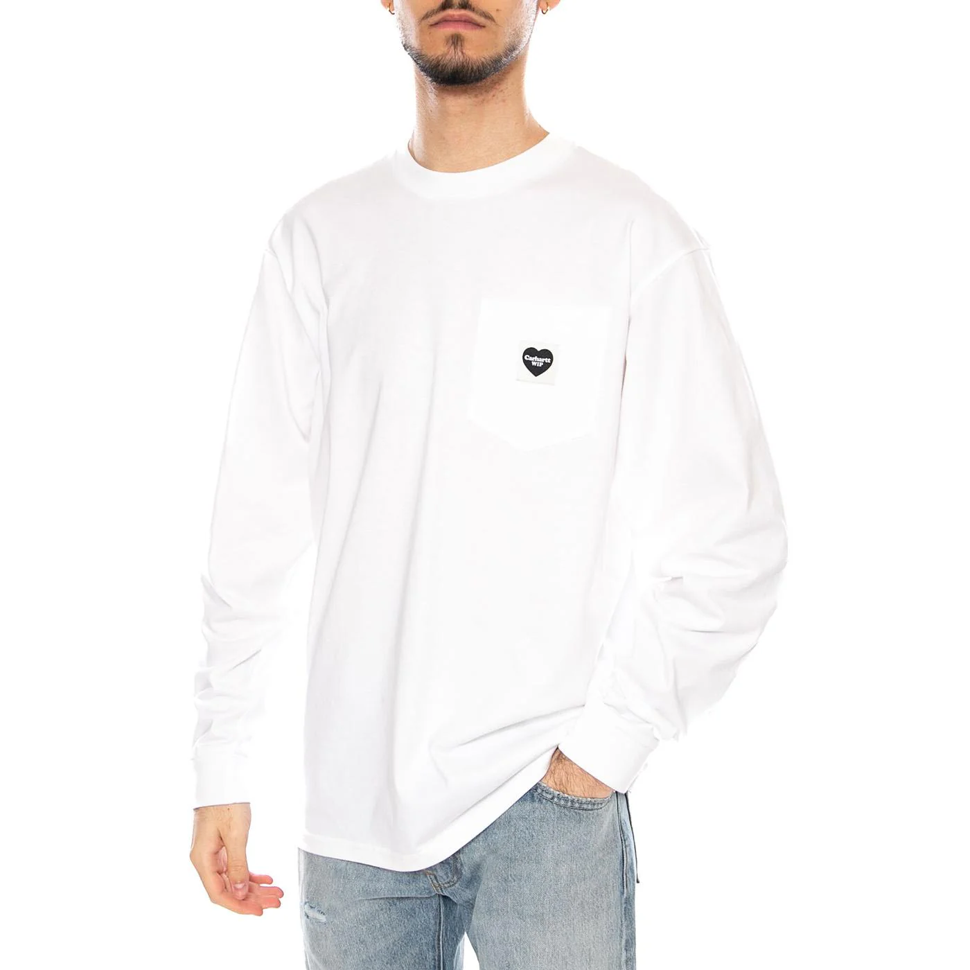 L/S Pocket Heart T-Shirt White / Black - Men's Long Sleeve Crewneck T-Shirt White Men CARHARTT WIP