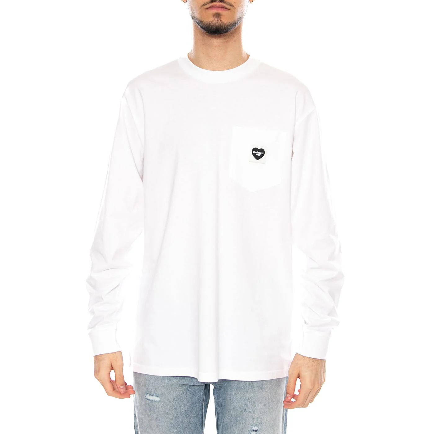 L/S Pocket Heart T-Shirt White / Black - Men's Long Sleeve Crewneck T-Shirt White Men CARHARTT WIP - Image 2