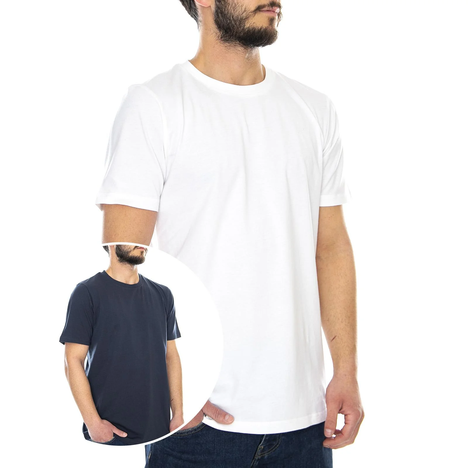Standard T-Shirt - White / Blue - Maglietta Girocollo Uomo Bianca / Blu