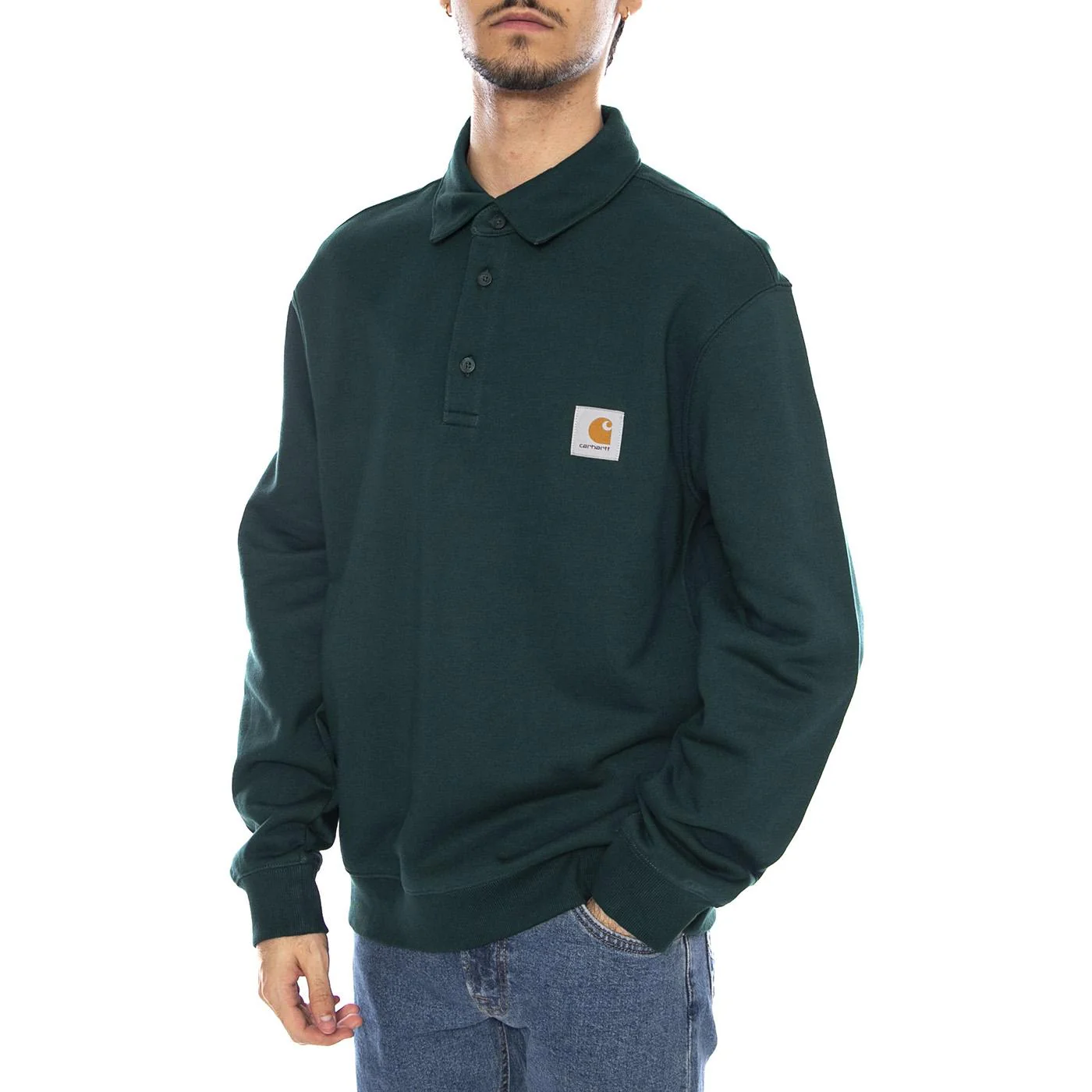 Polo Sweat Dark Fir - Men's Long Sleeve Sweatshirt Polo Green Men's CARHARTT WIP
