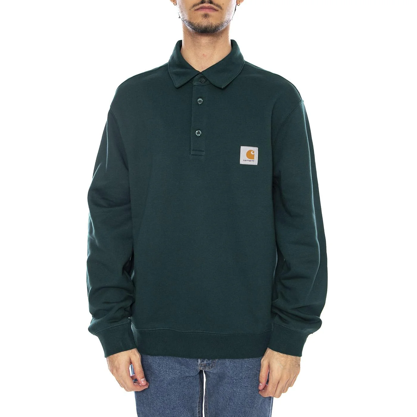 Polo Sweat Dark Fir - Men's Long Sleeve Sweatshirt Polo Green Men's CARHARTT WIP - Image 2