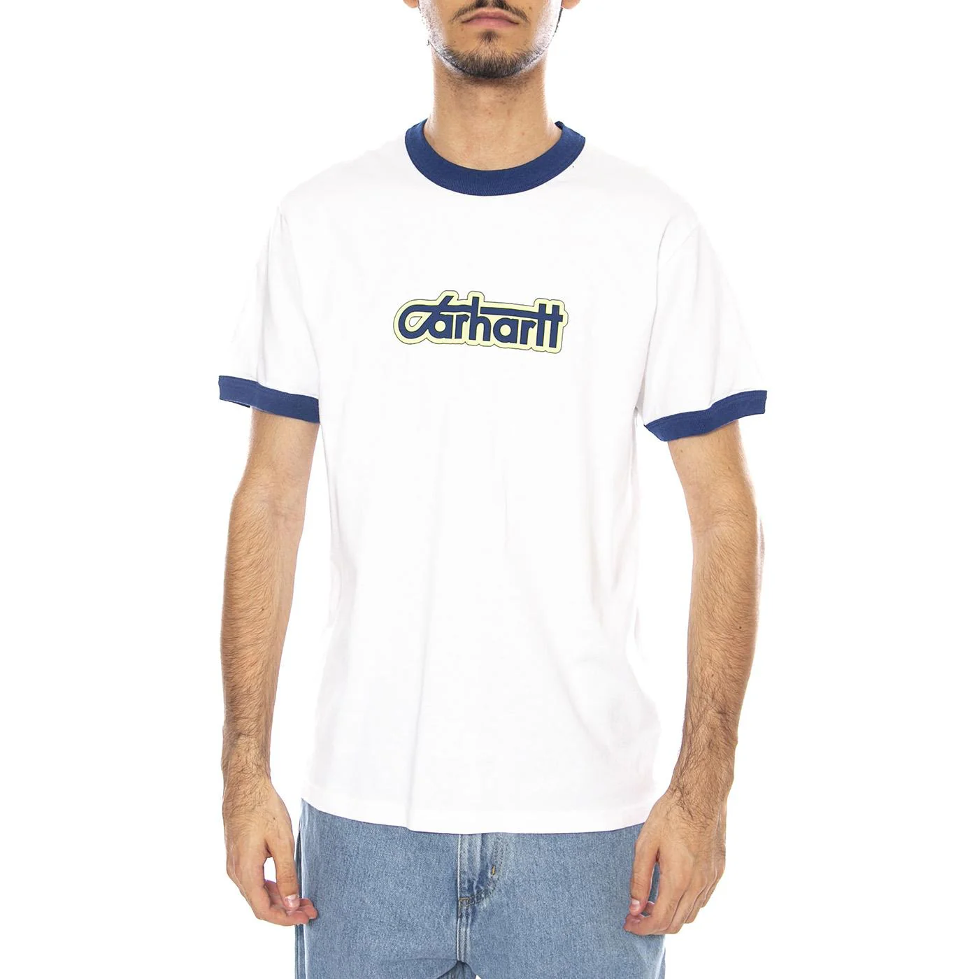S/S Connection Script Ringer TS White / Wolfsbane - Men's Crew Neck T-Shirt White Men's CARHARTT WIP - Image 2