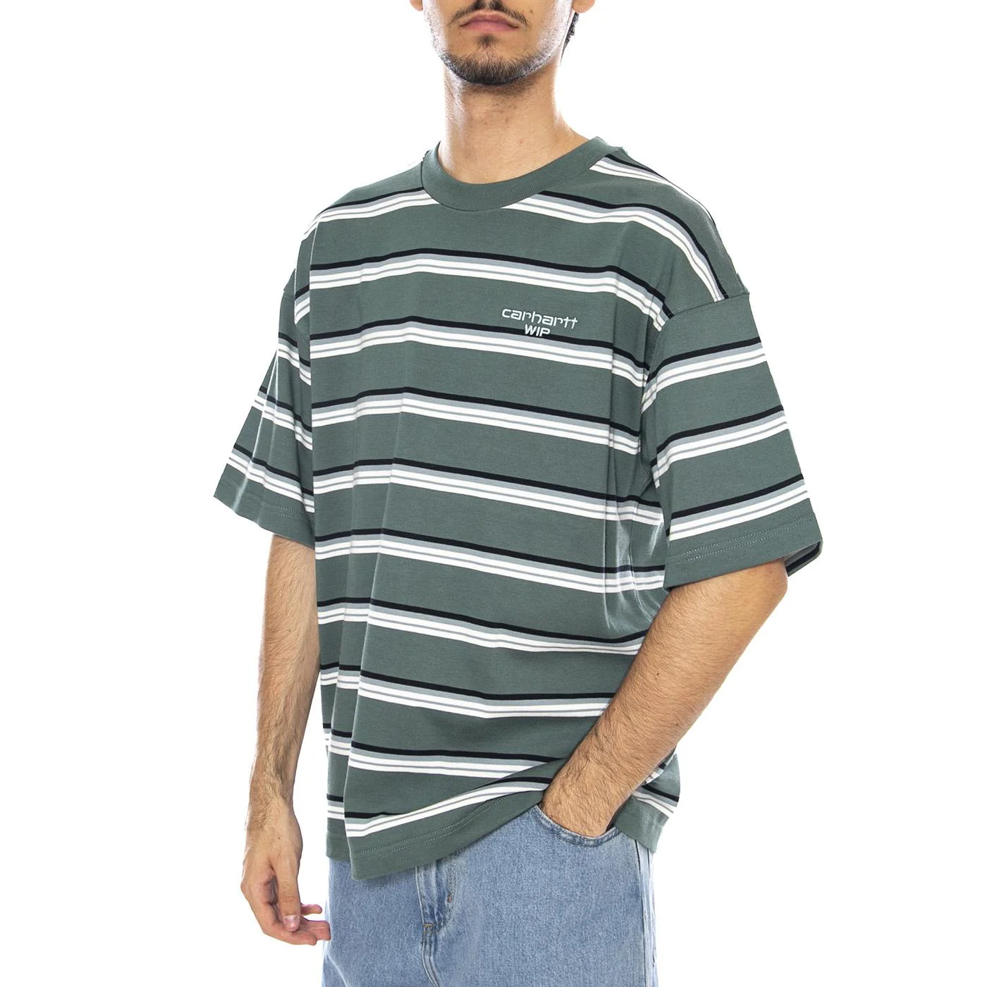 S/S Holm T-Shirt Holm Stripe, Silver Pine - Men's Crew Neck T-Shirt Multicolor Men's CARHARTT WIP