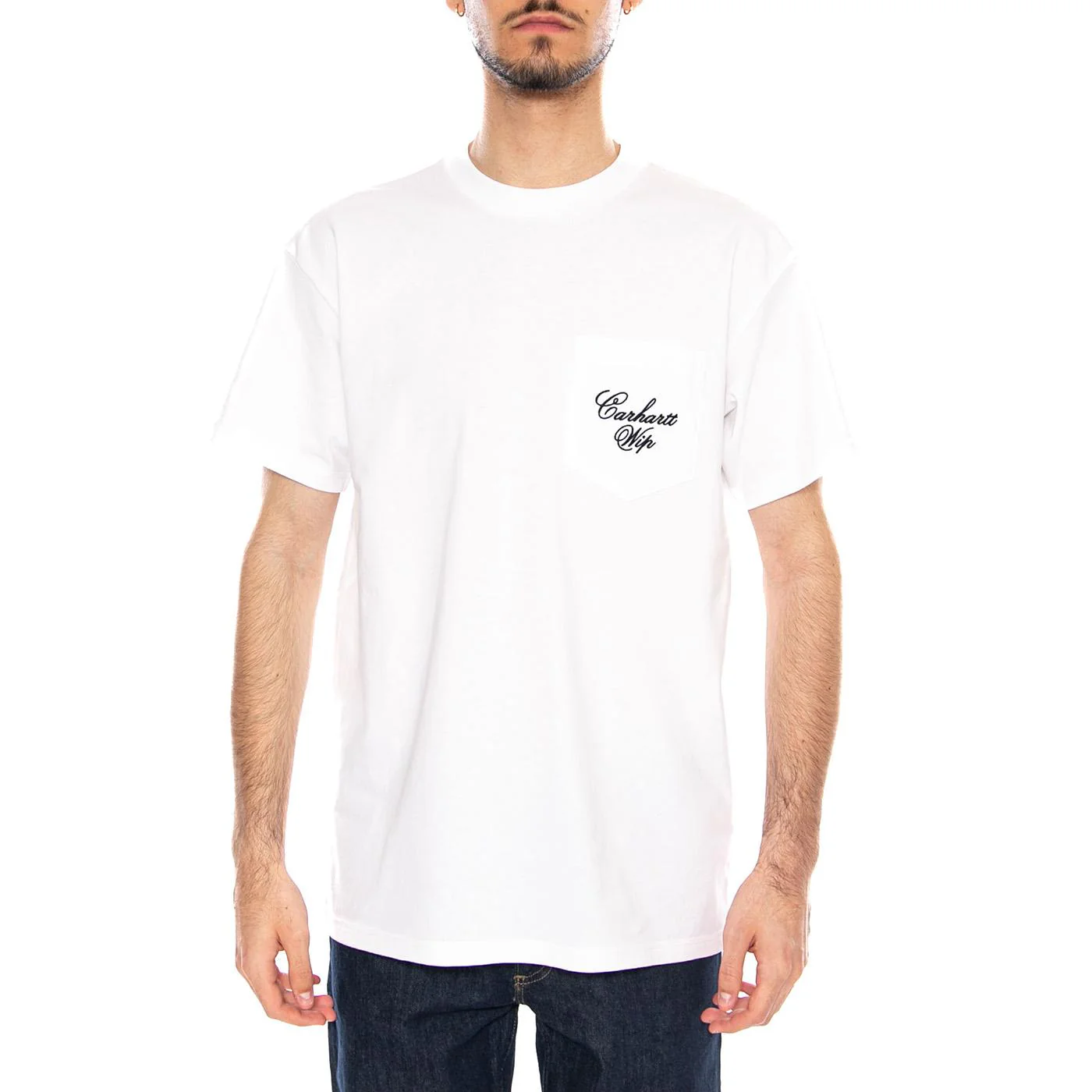 S/S Longhand Pocket T-Shirt White / Black - Men's Round Neck T-shirt White Men CARHARTT WIP - Image 2