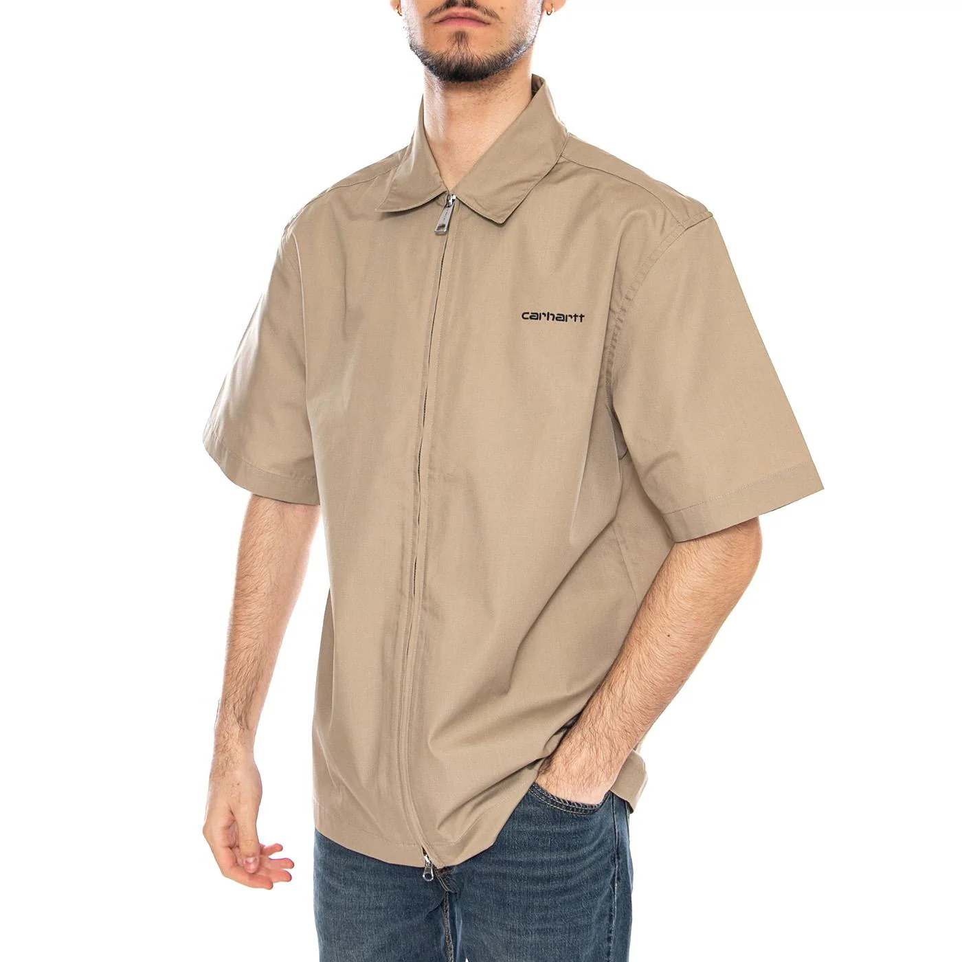 S/S Postal Zip Shirt Iroko / Black - Men's Short Sleeve Shirt Beige Men CARHARTT WIP