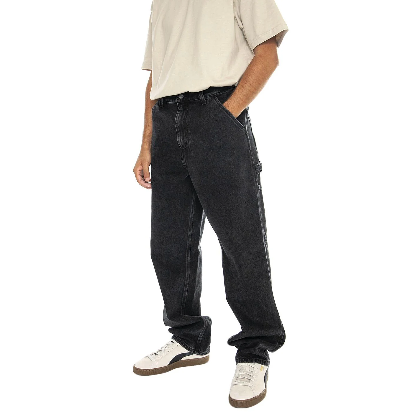 Single Knee Pant Black /stone washed