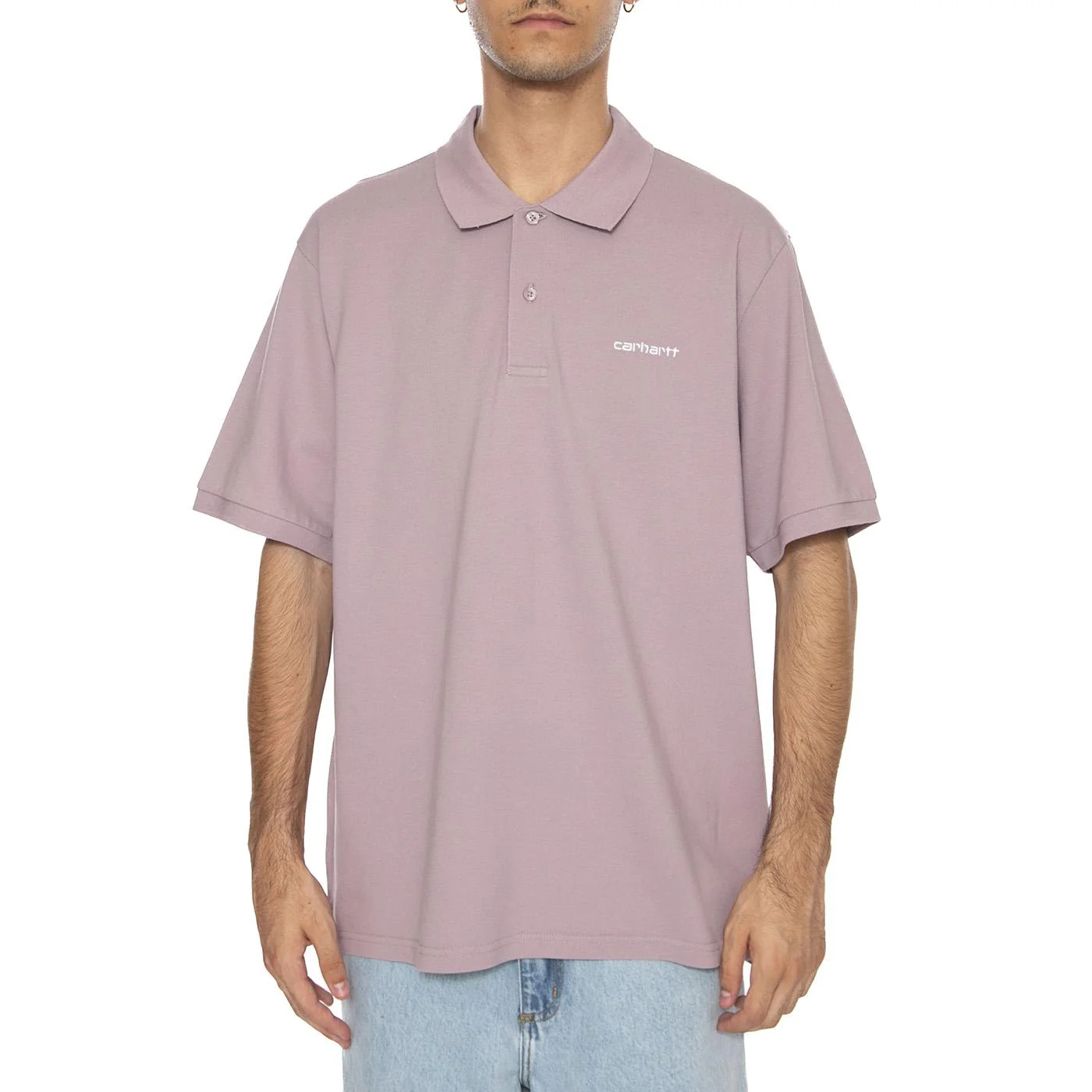 S/S Carhartt Script Polo Pink Fog / White - Image 3