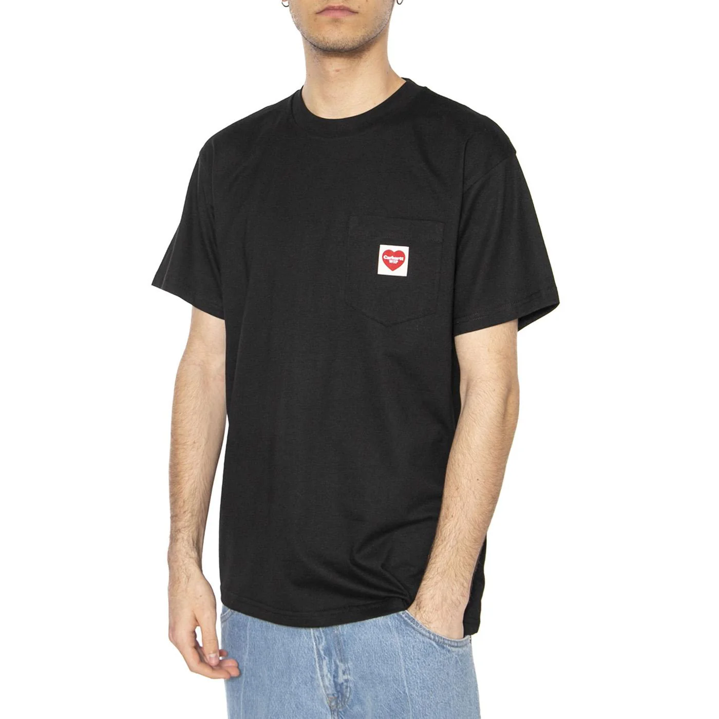 S/S Pocket Heart T-Shirt Black / Red