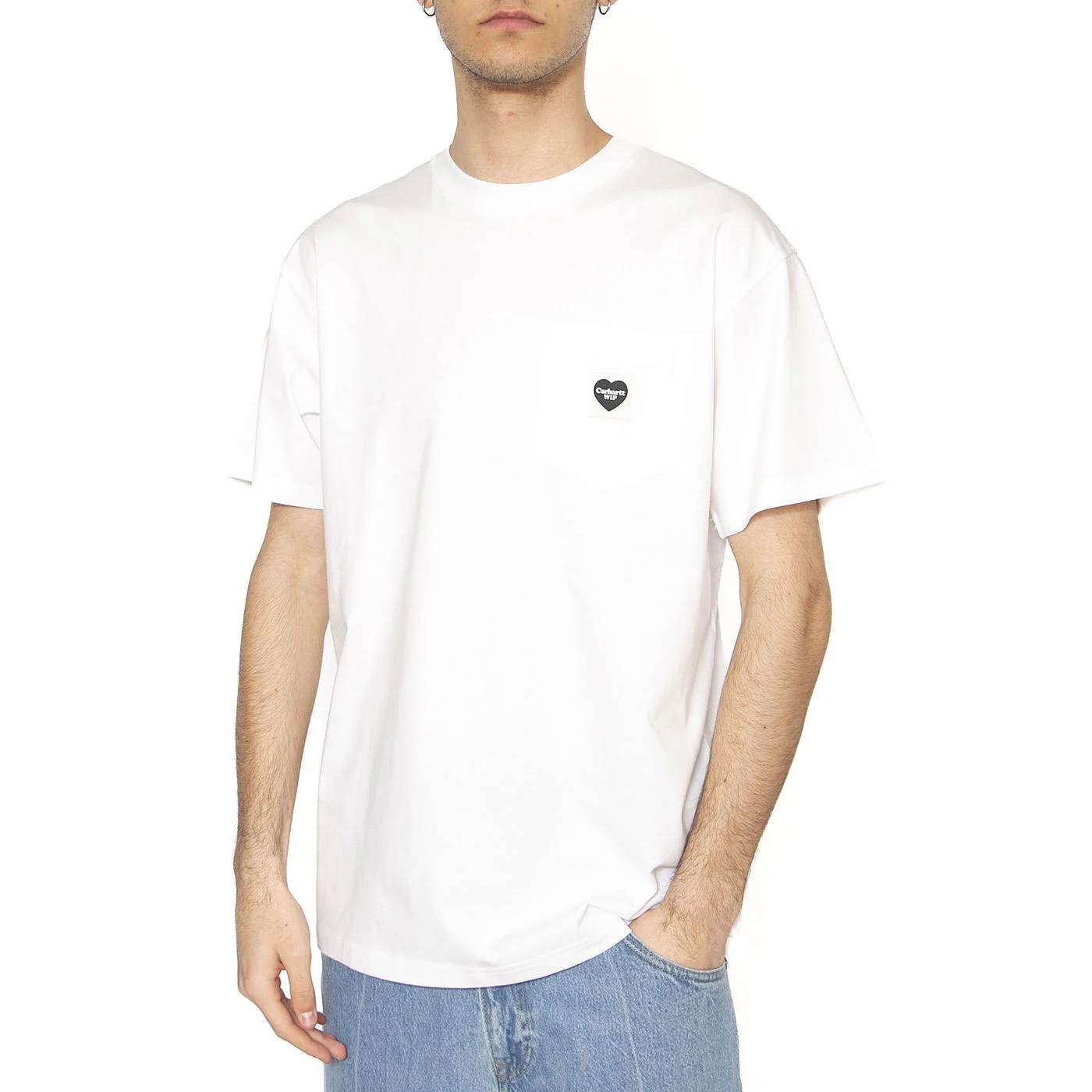S/S Pocket Heart T-Shirt White / Black