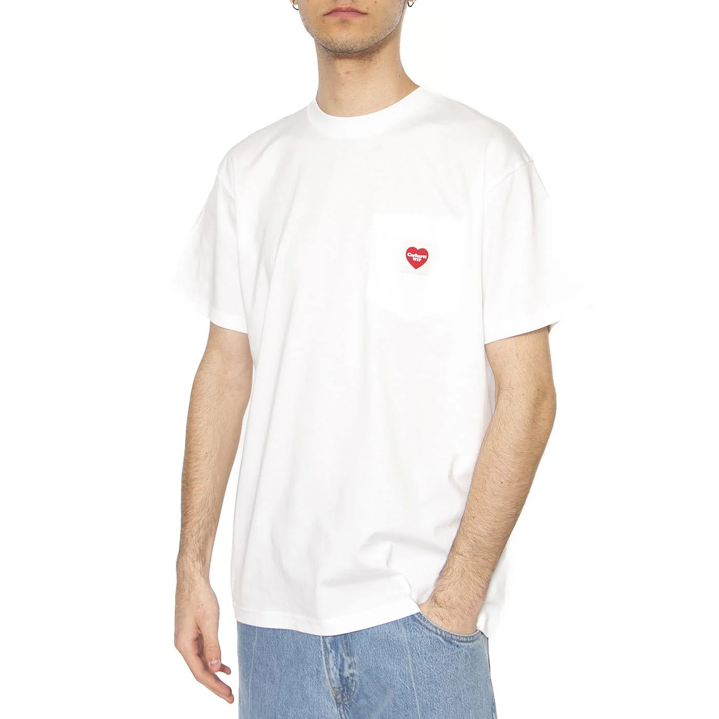 S/S Pocket Heart T-Shirt White / Red