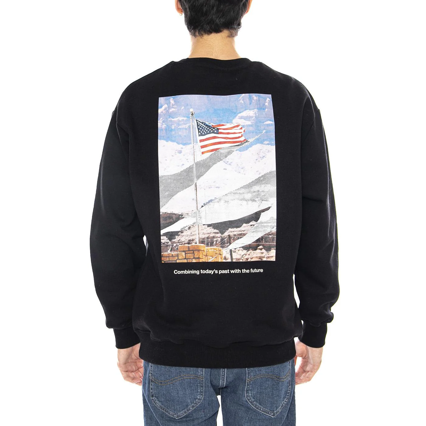 Stars and Stripes Crewneck Black - Men's Black Crewneck Sweatshirt CAT - Image 3
