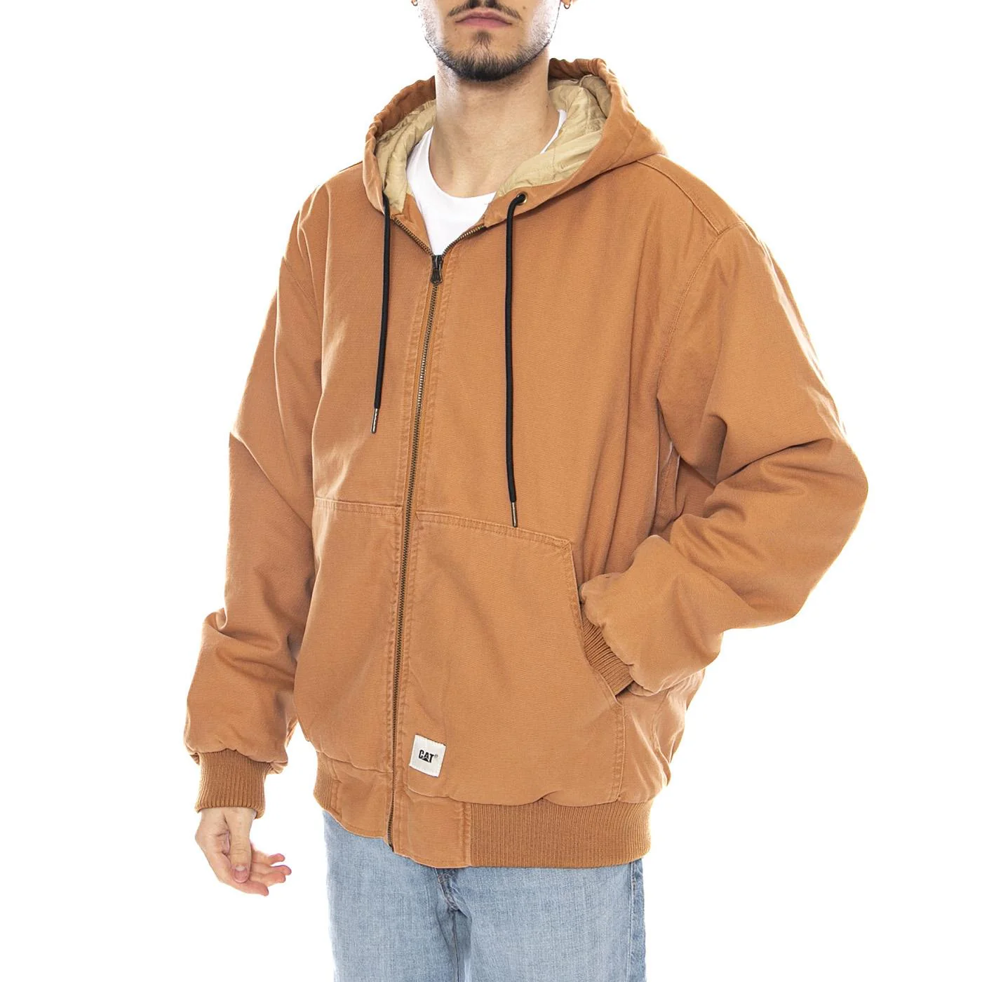 Washed Active Jacket -- Men's Brown Duck Jacket with Hood Men's CAT