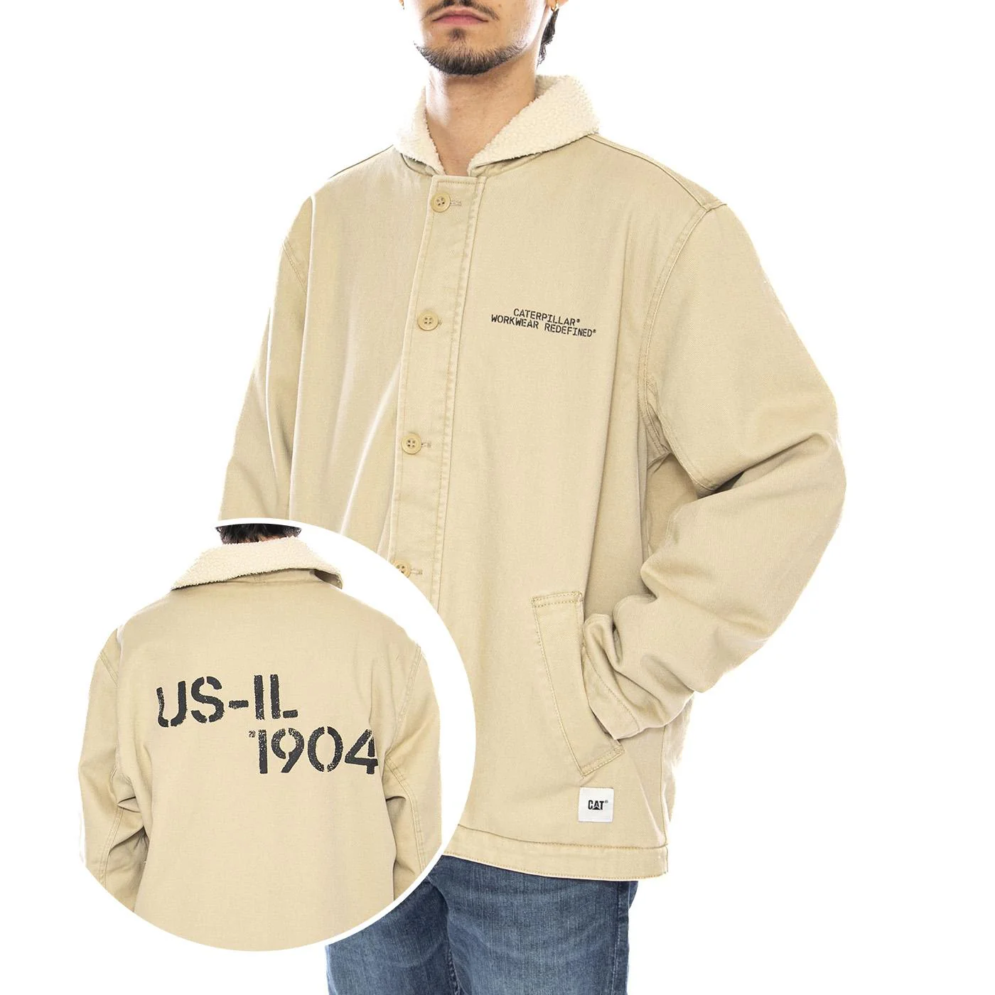 Washed Deck Jacket Cat Pale Khaki - Men's Jacket Beige Men CAT
