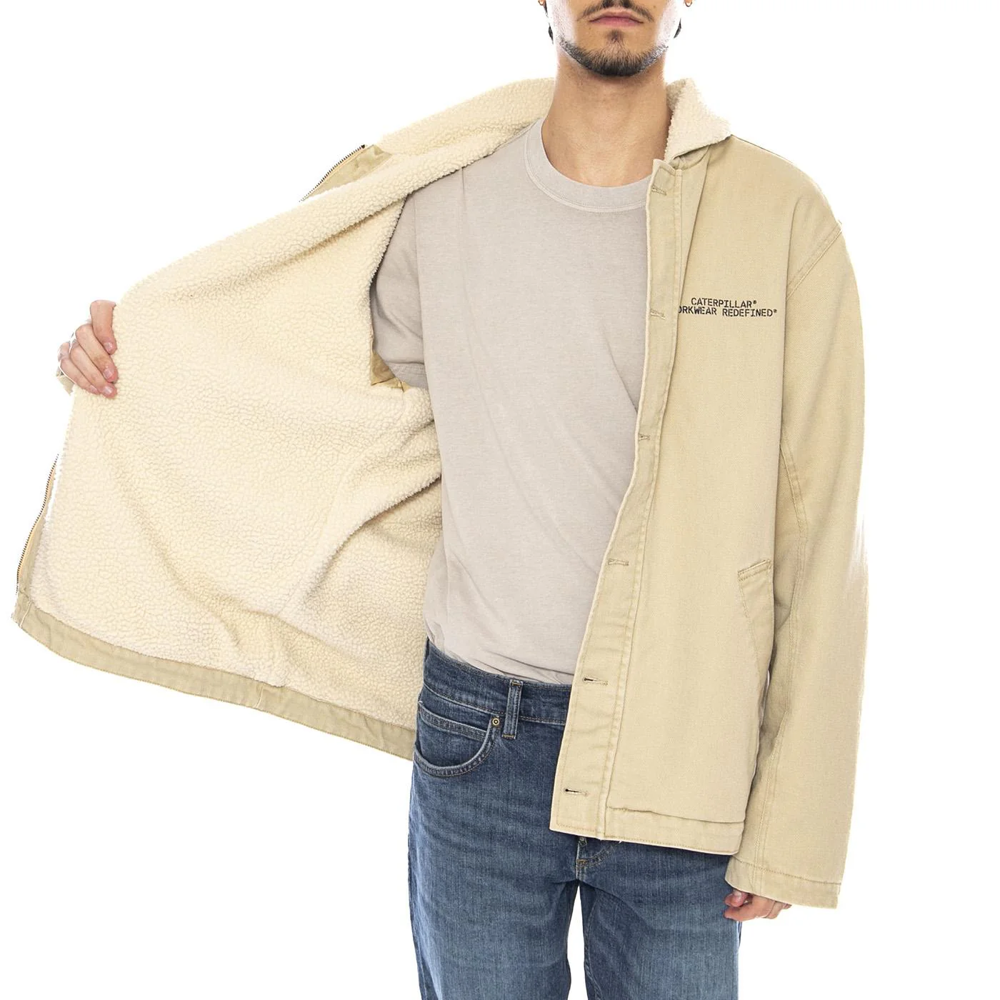 Washed Deck Jacket Cat Pale Khaki - Men's Jacket Beige Men CAT - Image 4
