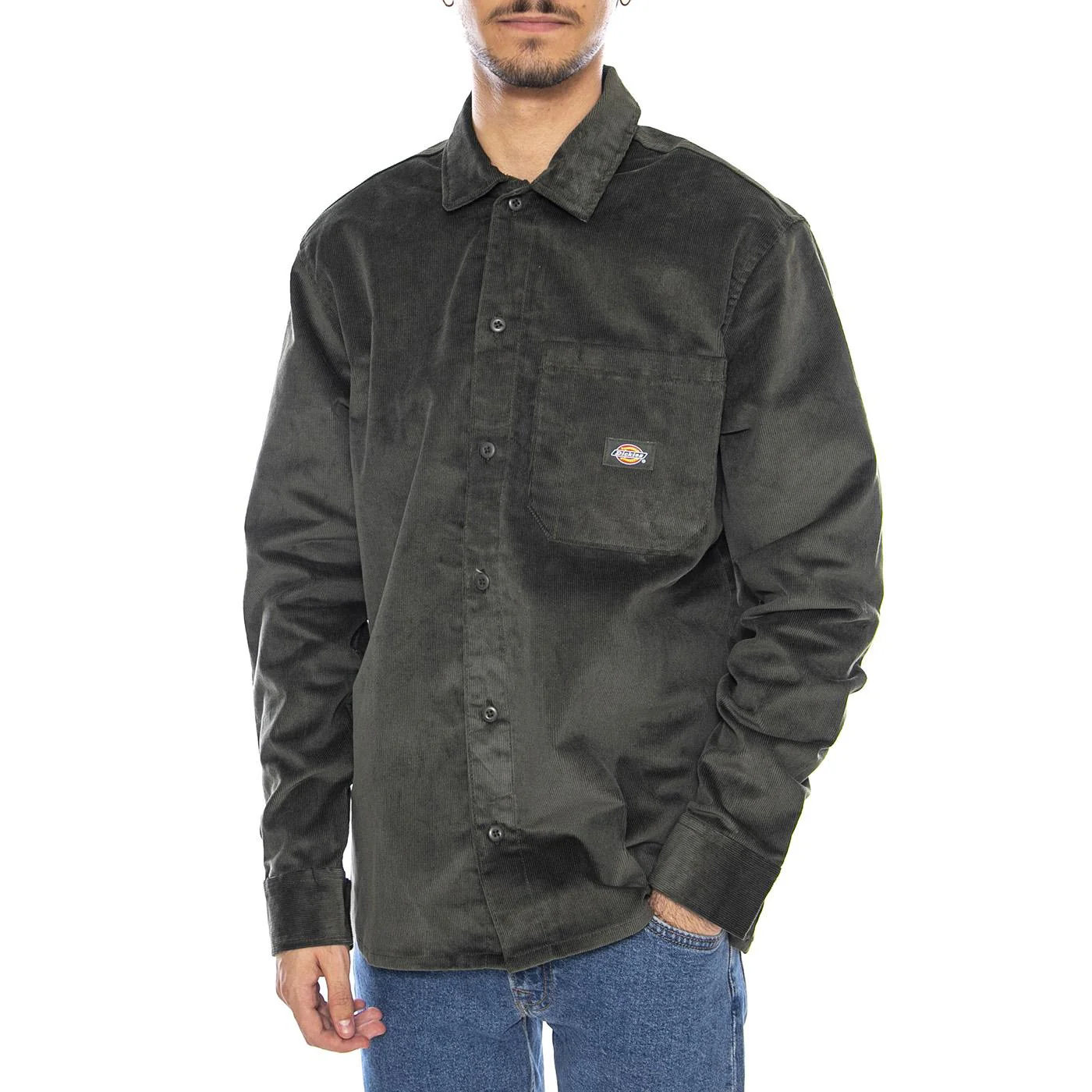 Corduroy Shirt LS Olive Green - Men's Green Velvet Shirt by DICKIES