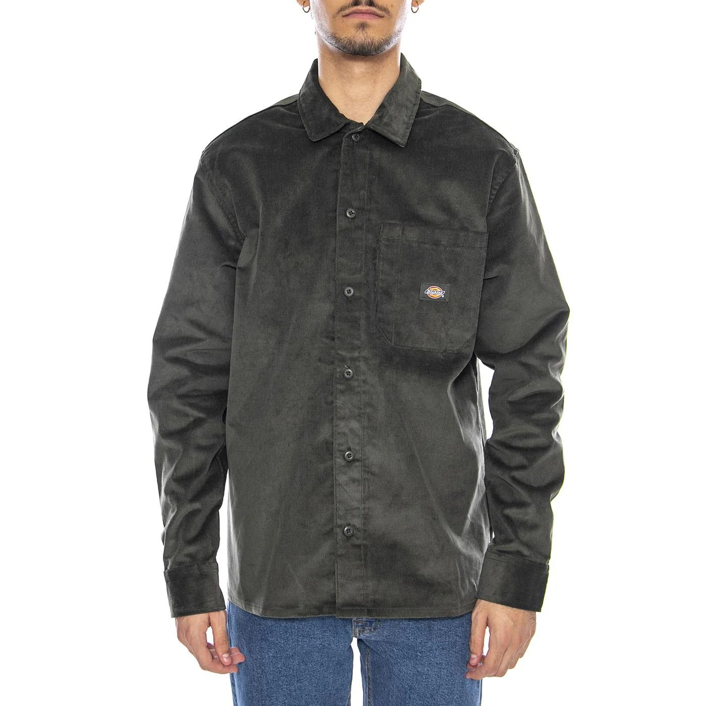 Corduroy Shirt LS Olive Green - Men's Green Velvet Shirt by DICKIES - Image 2