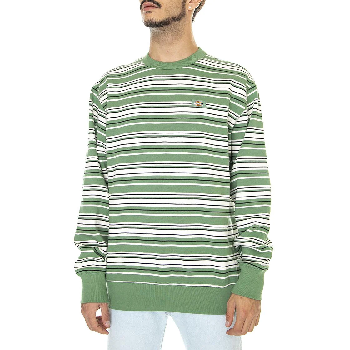 Mens Westover Stripe Sweat Dark Ivy Crewneck Sweatshirt