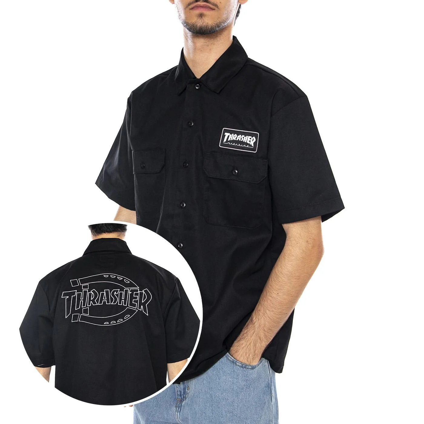 THRASHER X DICKIES Work Shirt Black - Men's Short Sleeve Shirt Black Men's DICKIES