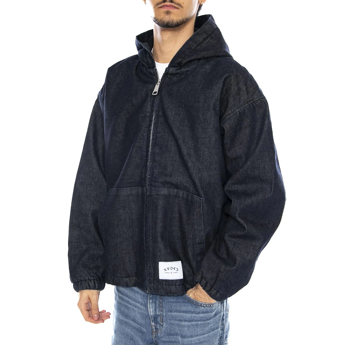 Daimon Hooded Jacket Lined Rinsed - Men's Hooded Jacket Blue EDWIN