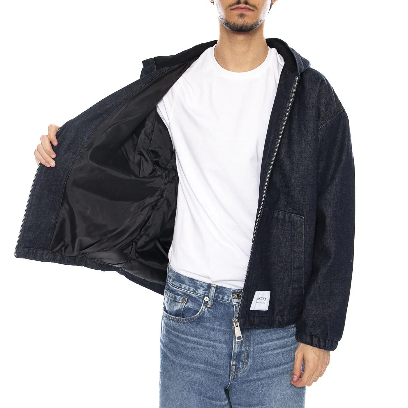 Daimon Hooded Jacket Lined Rinsed - Men's Hooded Jacket Blue EDWIN - Image 4
