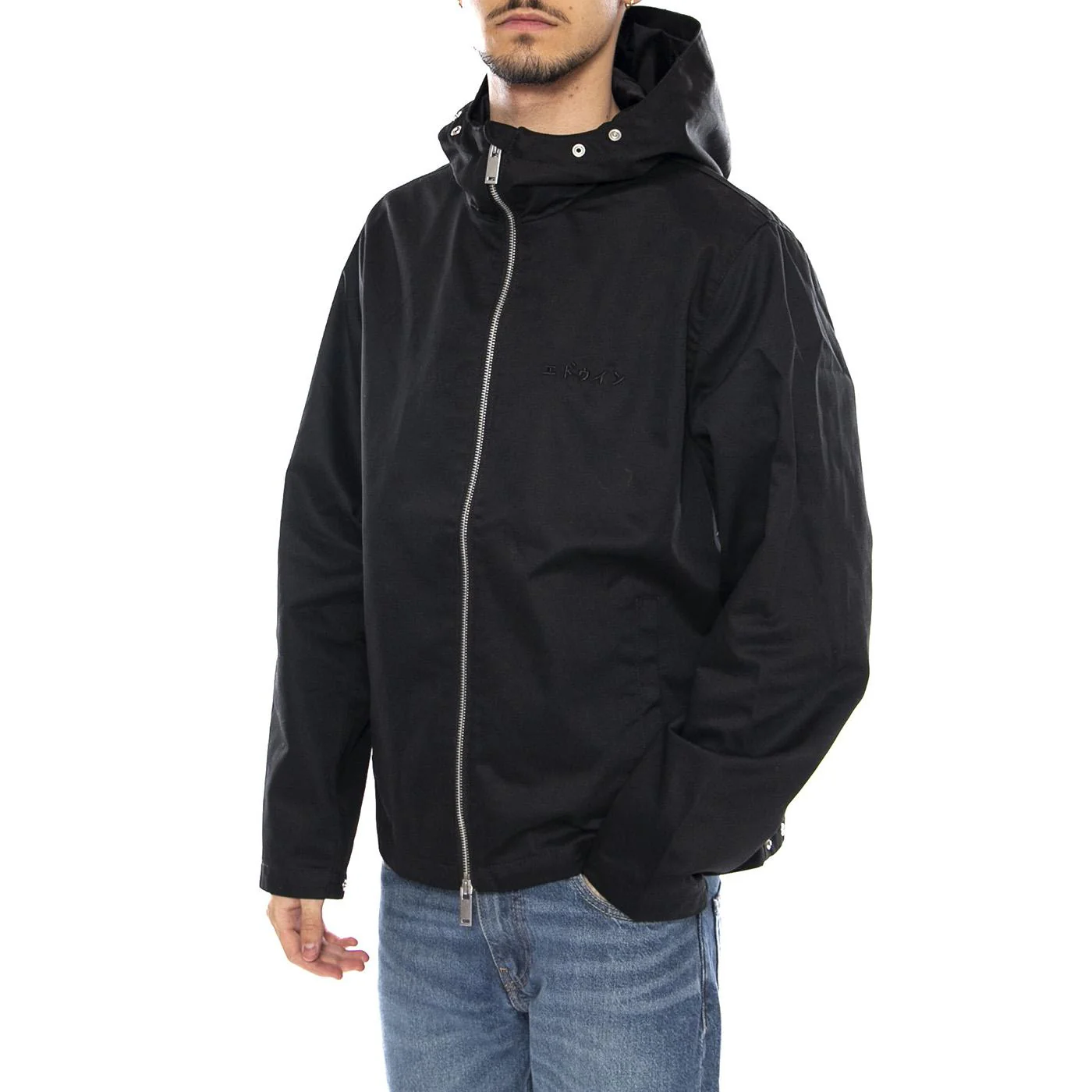Dan Jacket Black -- Men's Black Hooded Jacket EDWIN