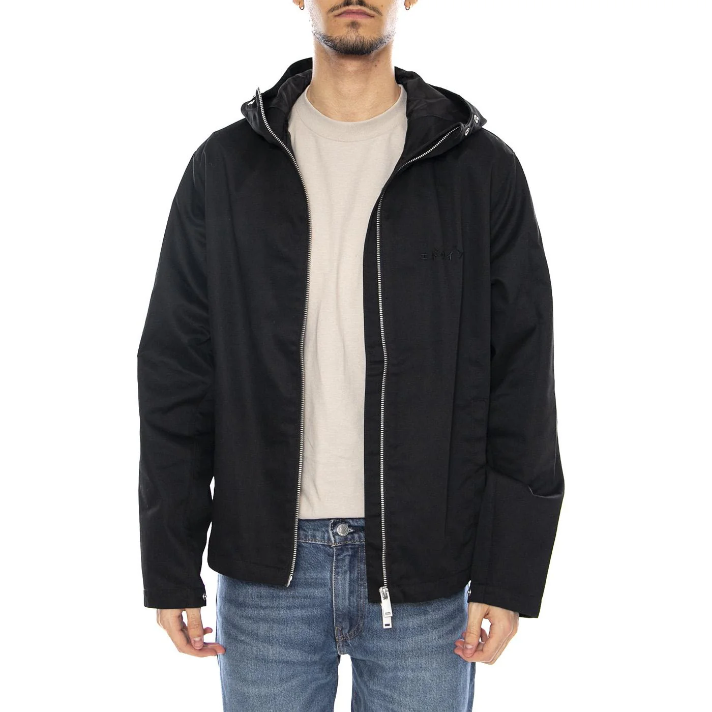 Dan Jacket Black -- Men's Black Hooded Jacket EDWIN - Image 2