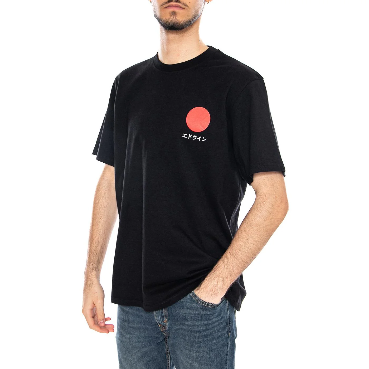 Japanese Sun TS Black - Black Crew Neck T-Shirt Men EDWIN