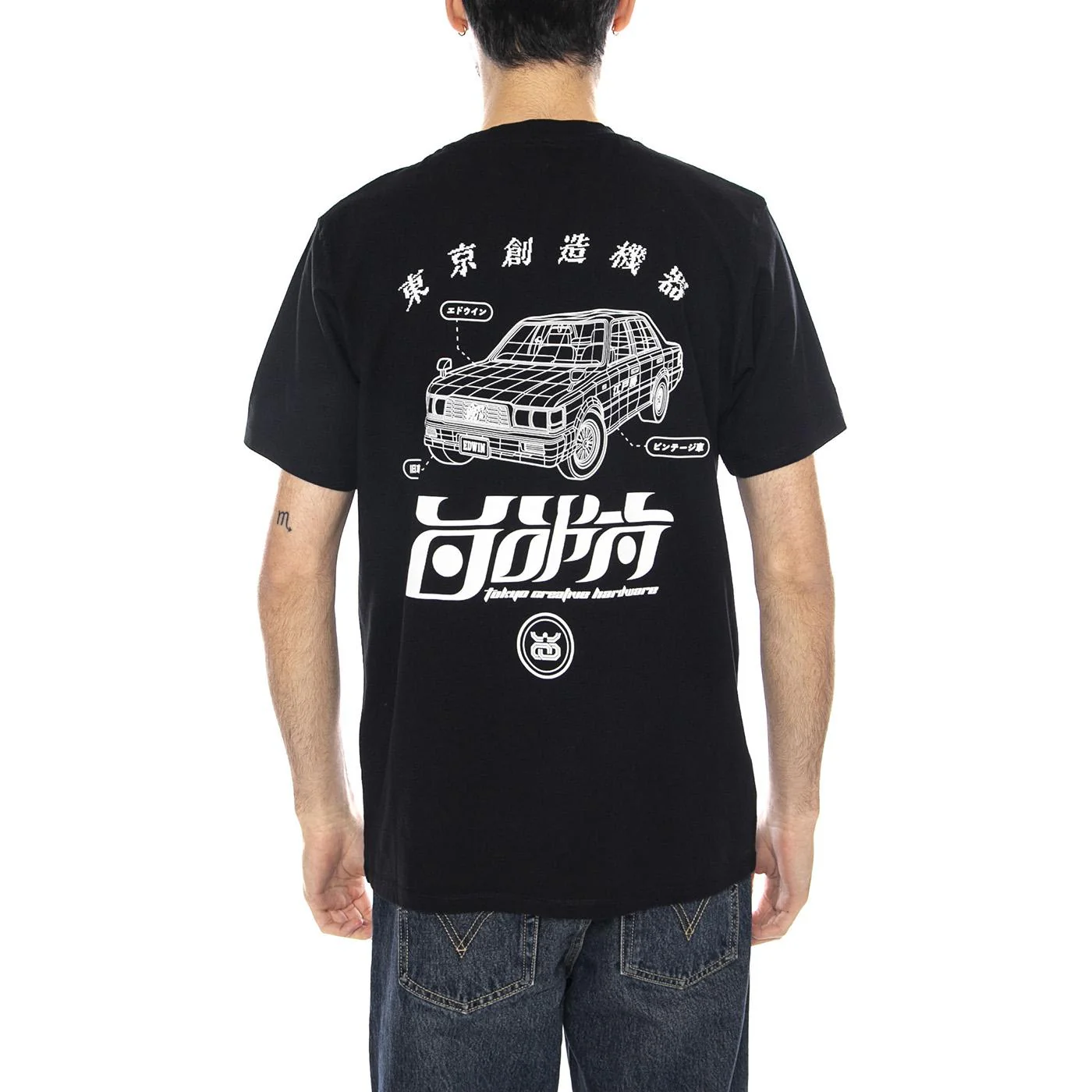 Staff TS -- EDWIN Men's Black Crew Neck T-Shirt - Image 3