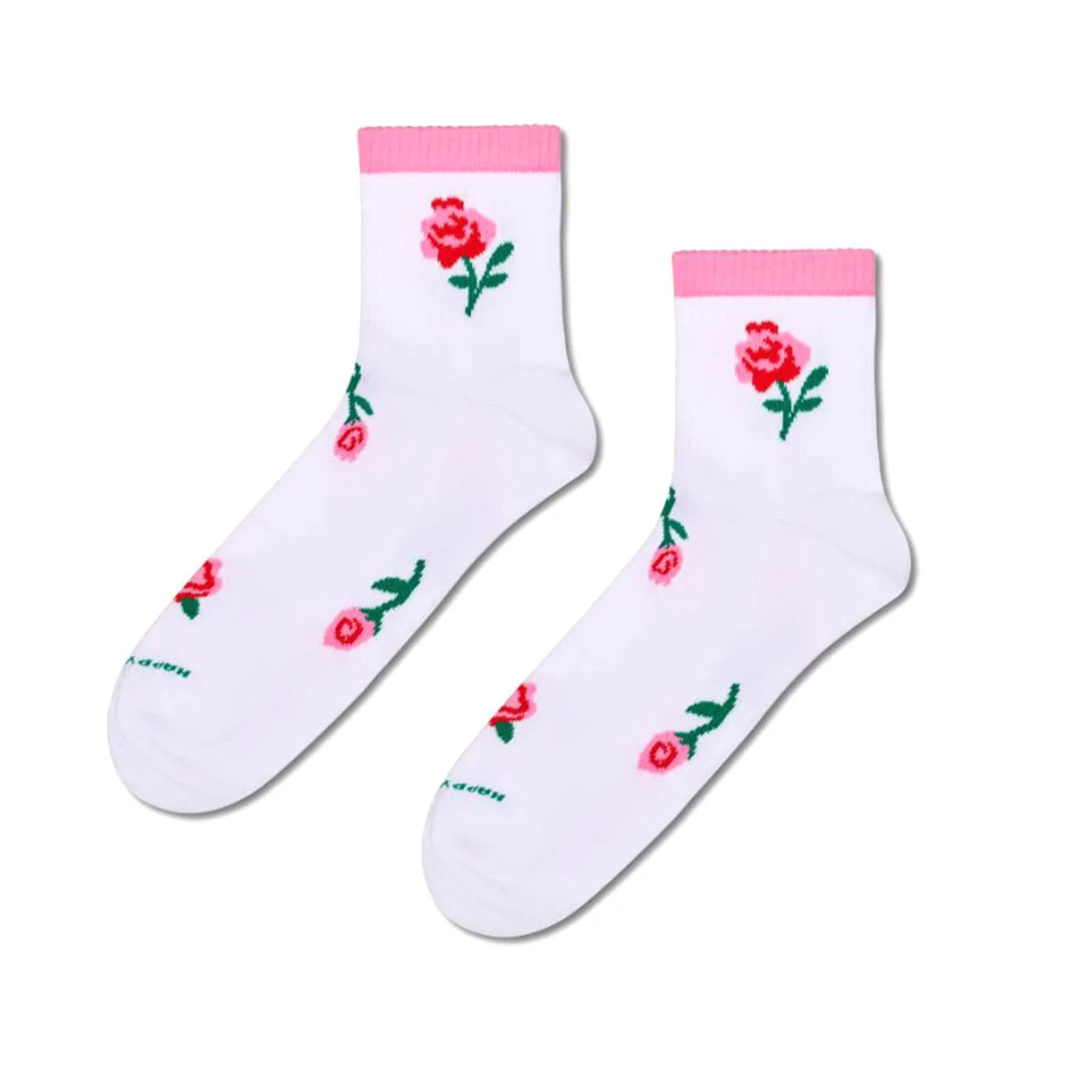 Roses Mini Crew Sneaker Sock White/Pink - White/Pink Socks HAPPY SOCKS ACCESSORIES