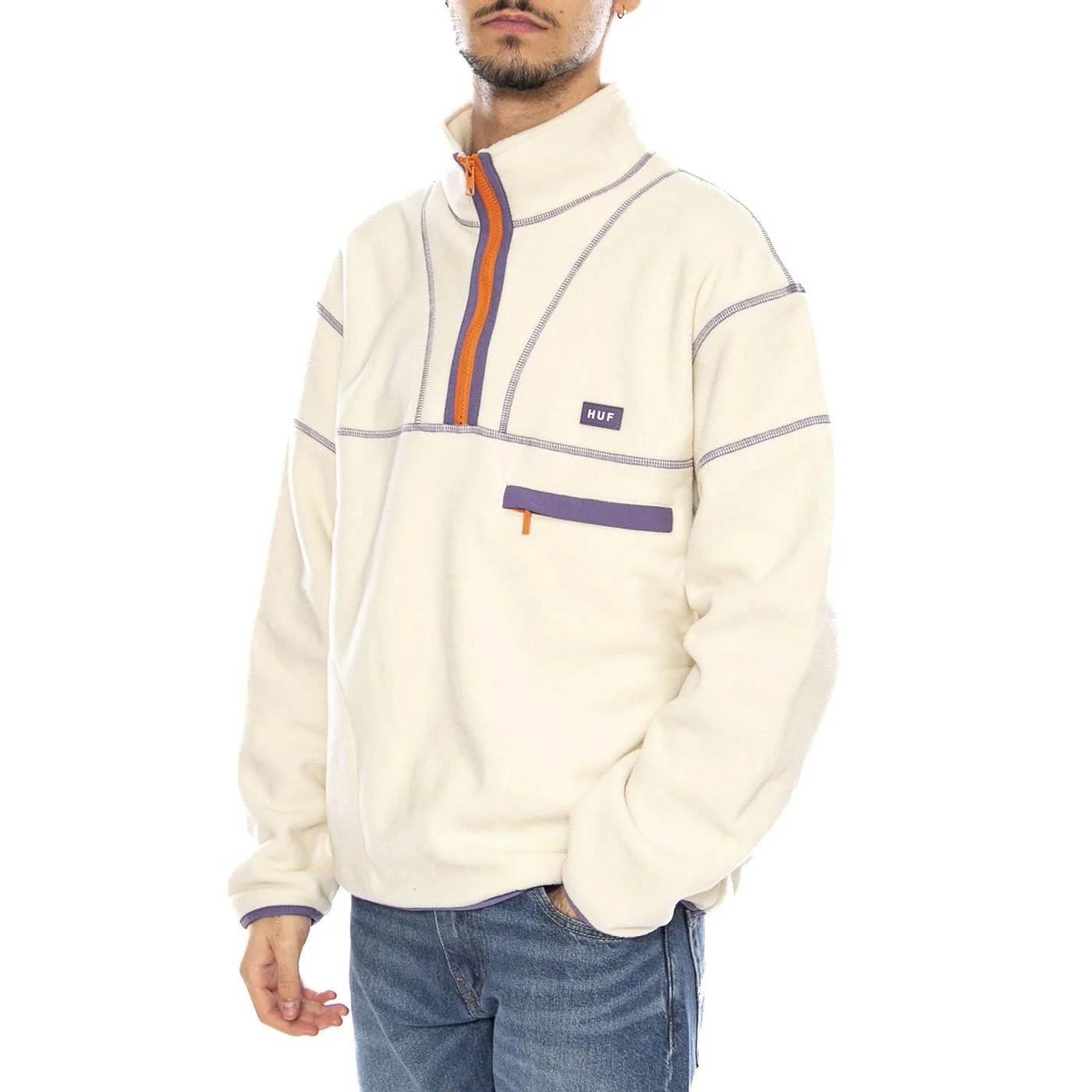 Elysian Quarter Zip Fleece -- Men's Zip Neck Bone Sweatshirt HUF