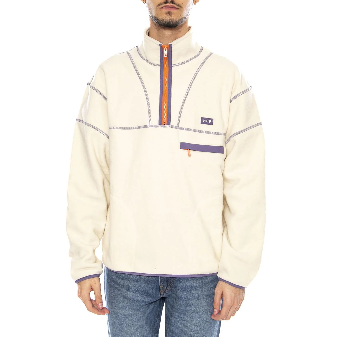 Elysian Quarter Zip Fleece -- Men's Zip Neck Bone Sweatshirt HUF - Image 2