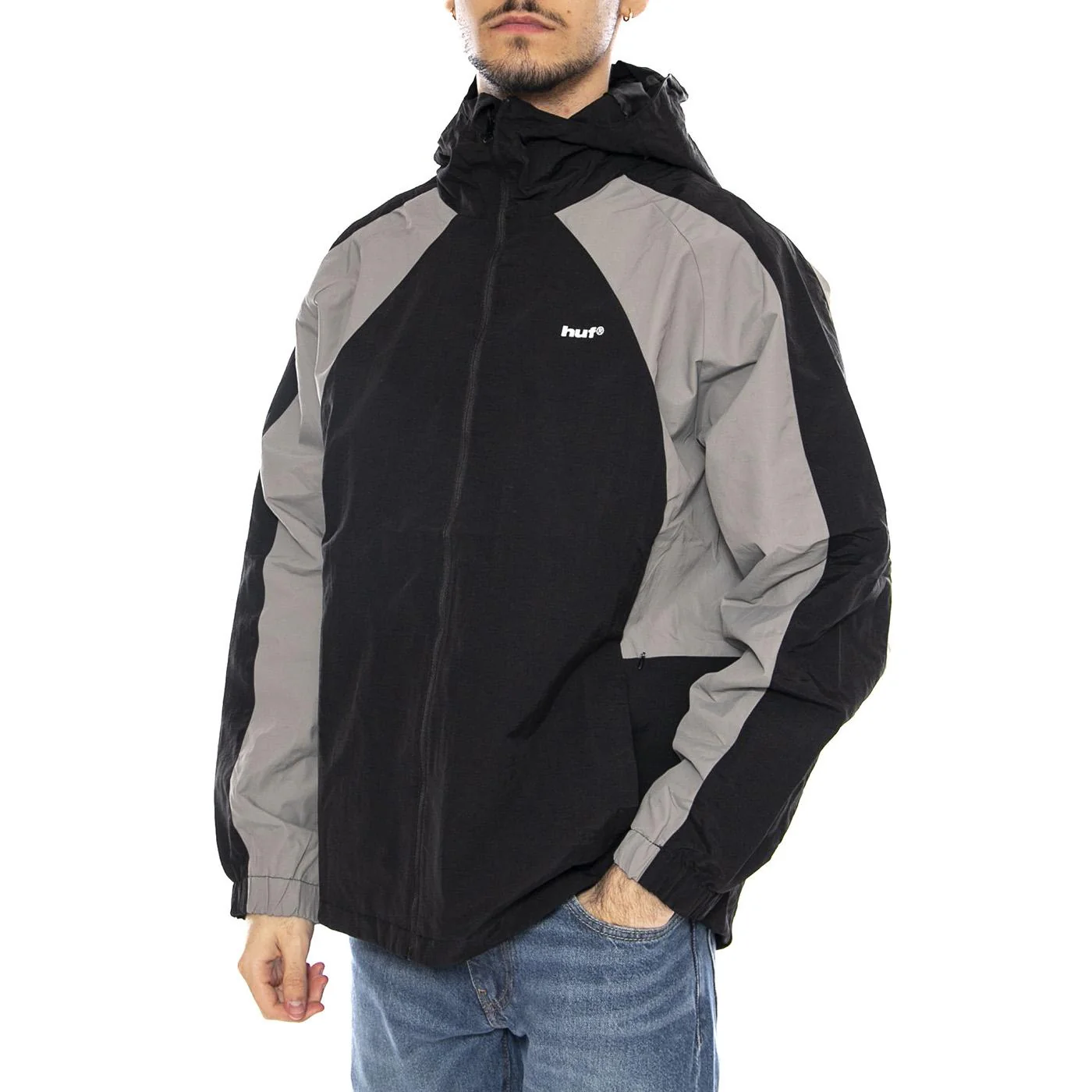 HUF Set Shell Jacket -- Men's Black Hooded Jacket HUF Men