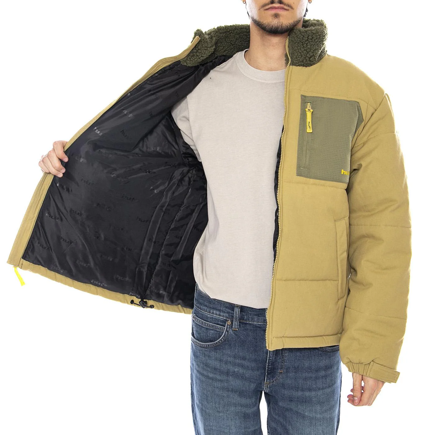 Siple Puffer Jacket Cactus Cat - Men's Padded Jacket Green Men HUF - Image 4