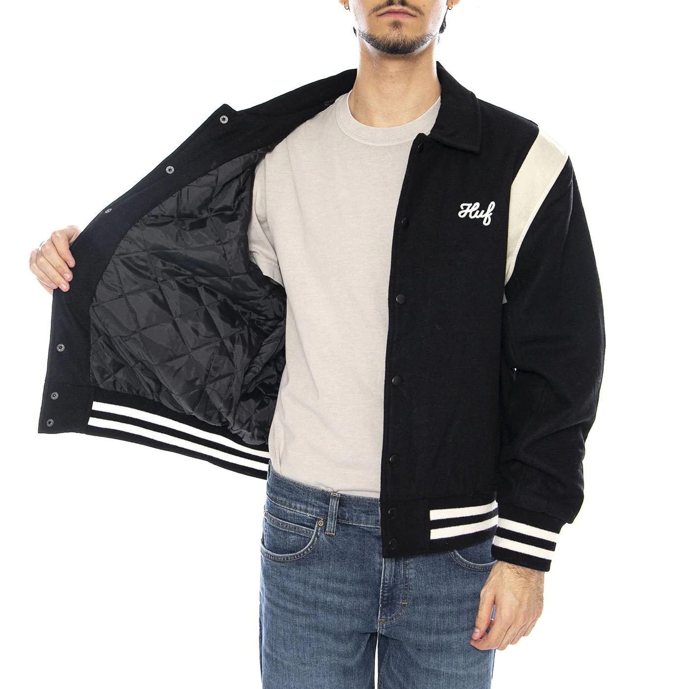 Song Varsity Jacket Black - Men's Black Jacket HUF Men - Image 4