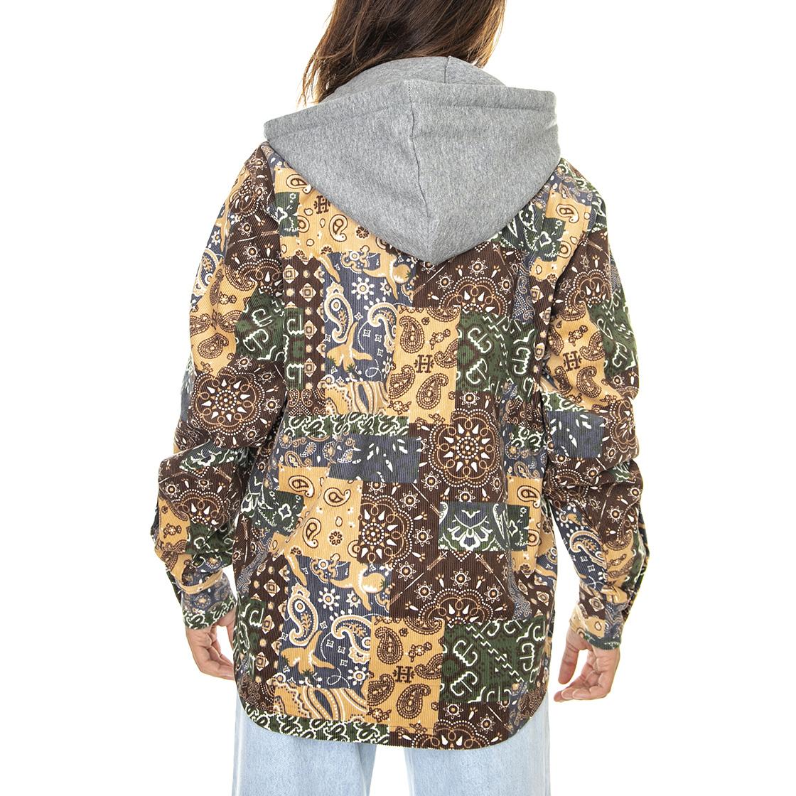 Womens Patchwork Cord Hooded Jacket Brown - Image 3
