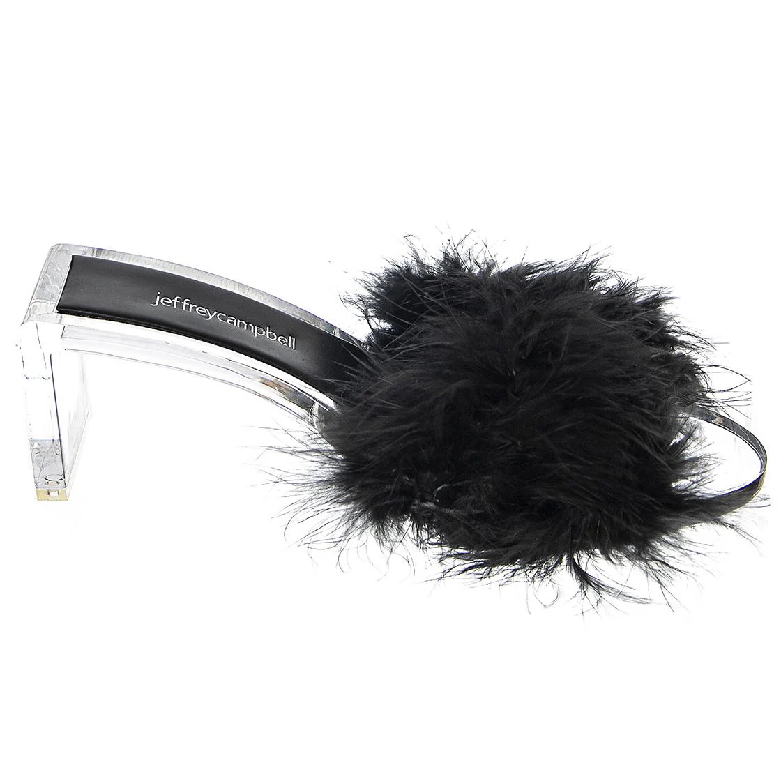 Womens Luxuries Black Faux Suede+Fur Sandals - Image 2