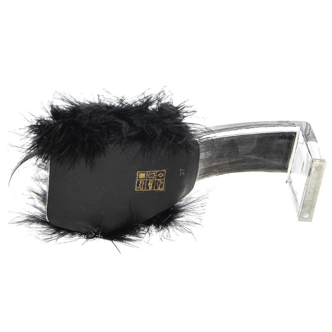 Womens Luxuries Black Faux Suede+Fur Sandals - Image 5