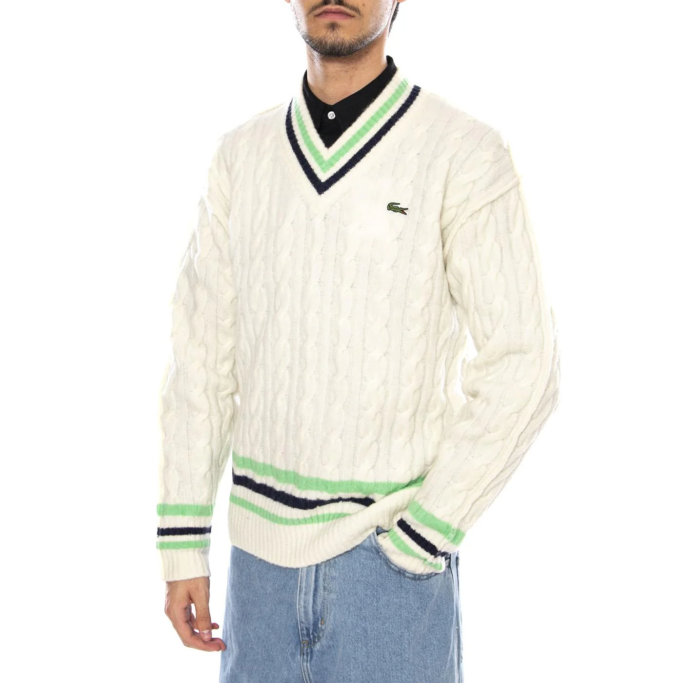 PULLOVER 9II White - Men's V-Neck Sweater White Men's LACOSTE