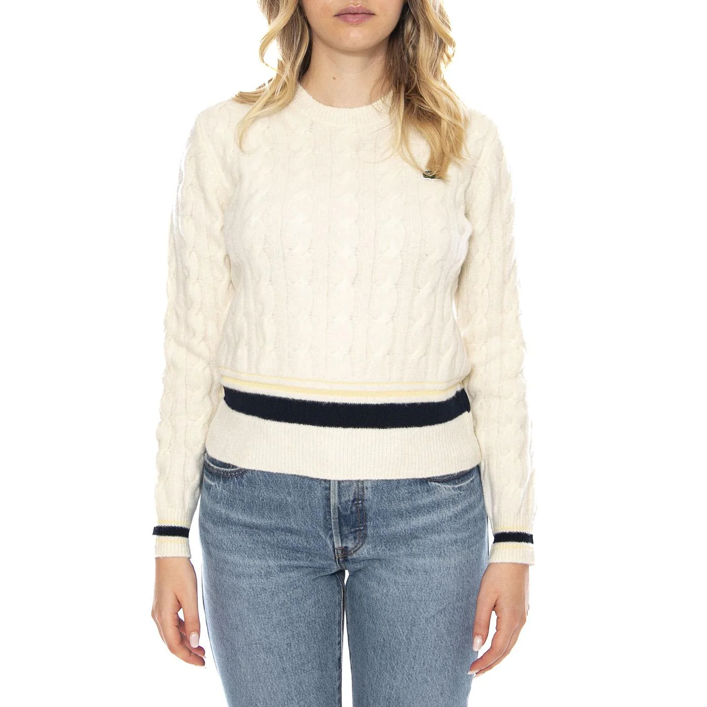 Lacoste XFJ Pullover -- Women's White V-Neck Sweater LACOSTE - Image 2