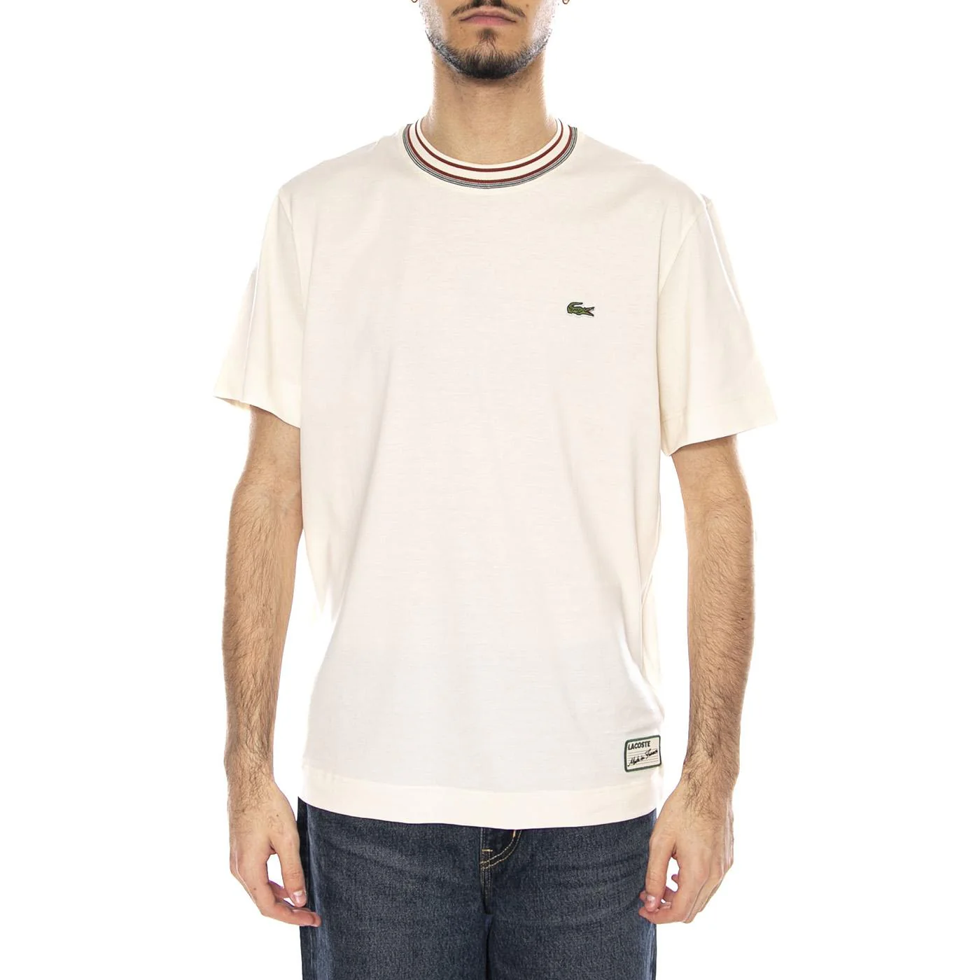 XFJ T-Shirt -- Men's Crew Neck White T-Shirt LACOSTE - Image 2