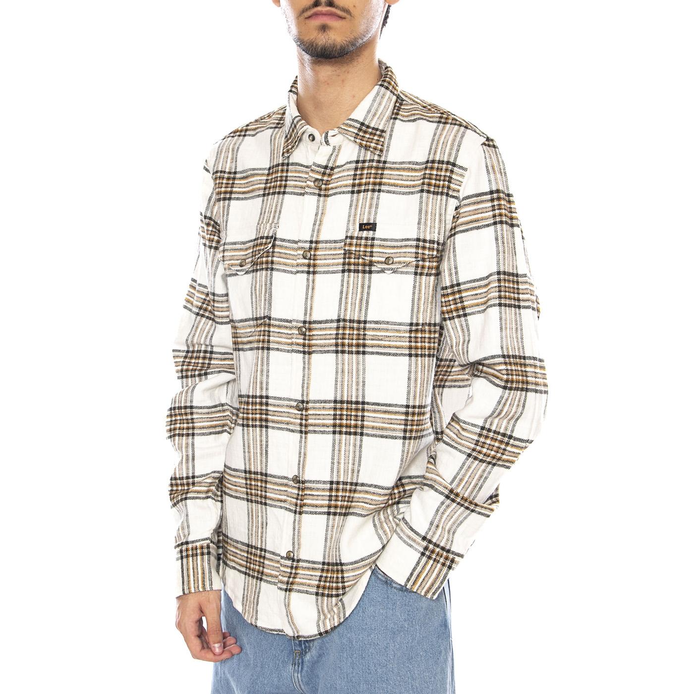 Clean Western Shirt Ecru Ochre Plaid - Men's Cream / Multicolor Checked T-Shirt LEE