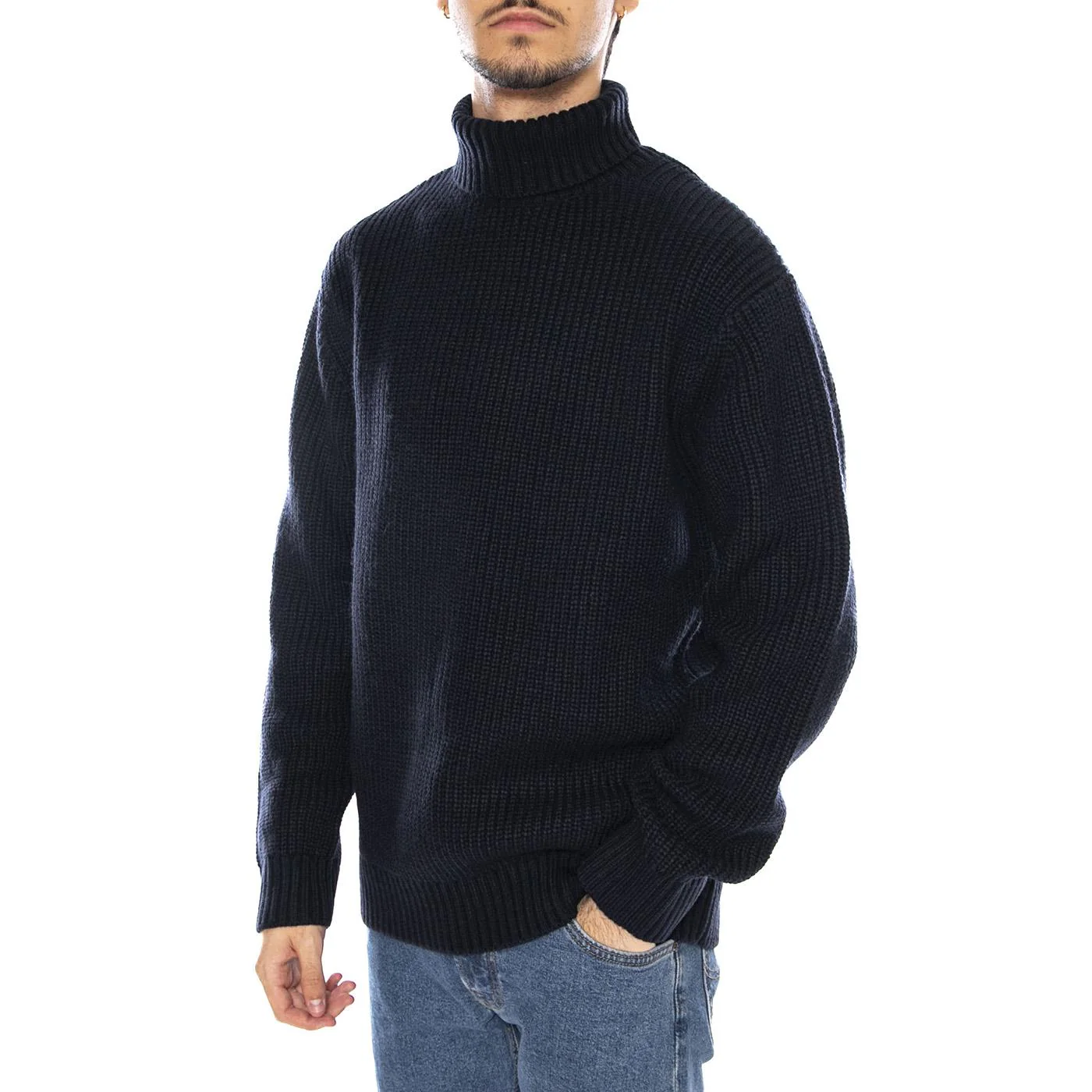 Heavy Turtleneck Rivet Navy - Men's High Neck Sweater Blue Men's LEE