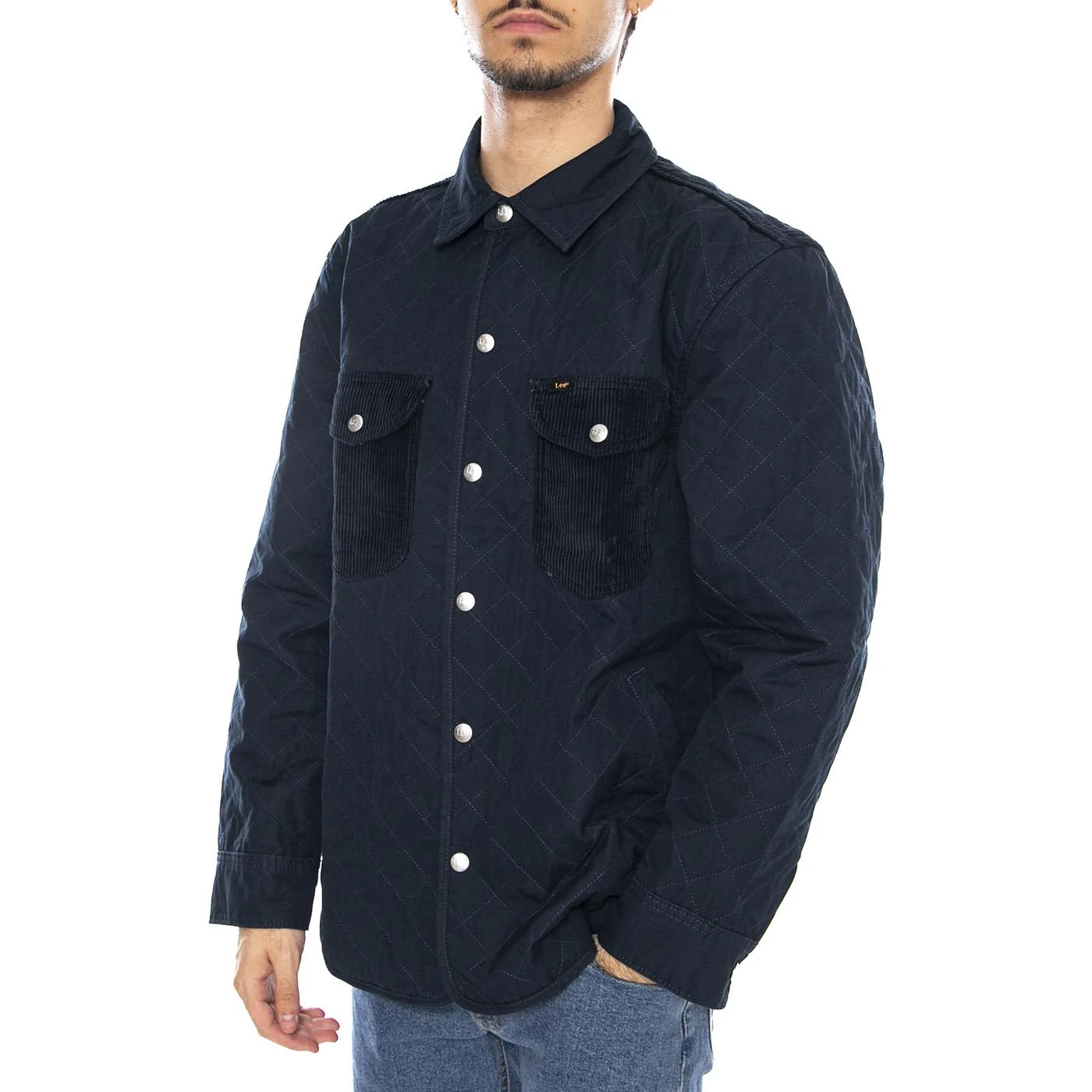 LEE Mixed Media Overshirt Rivet Navy - Men's Overshirt Jacket Blue Men