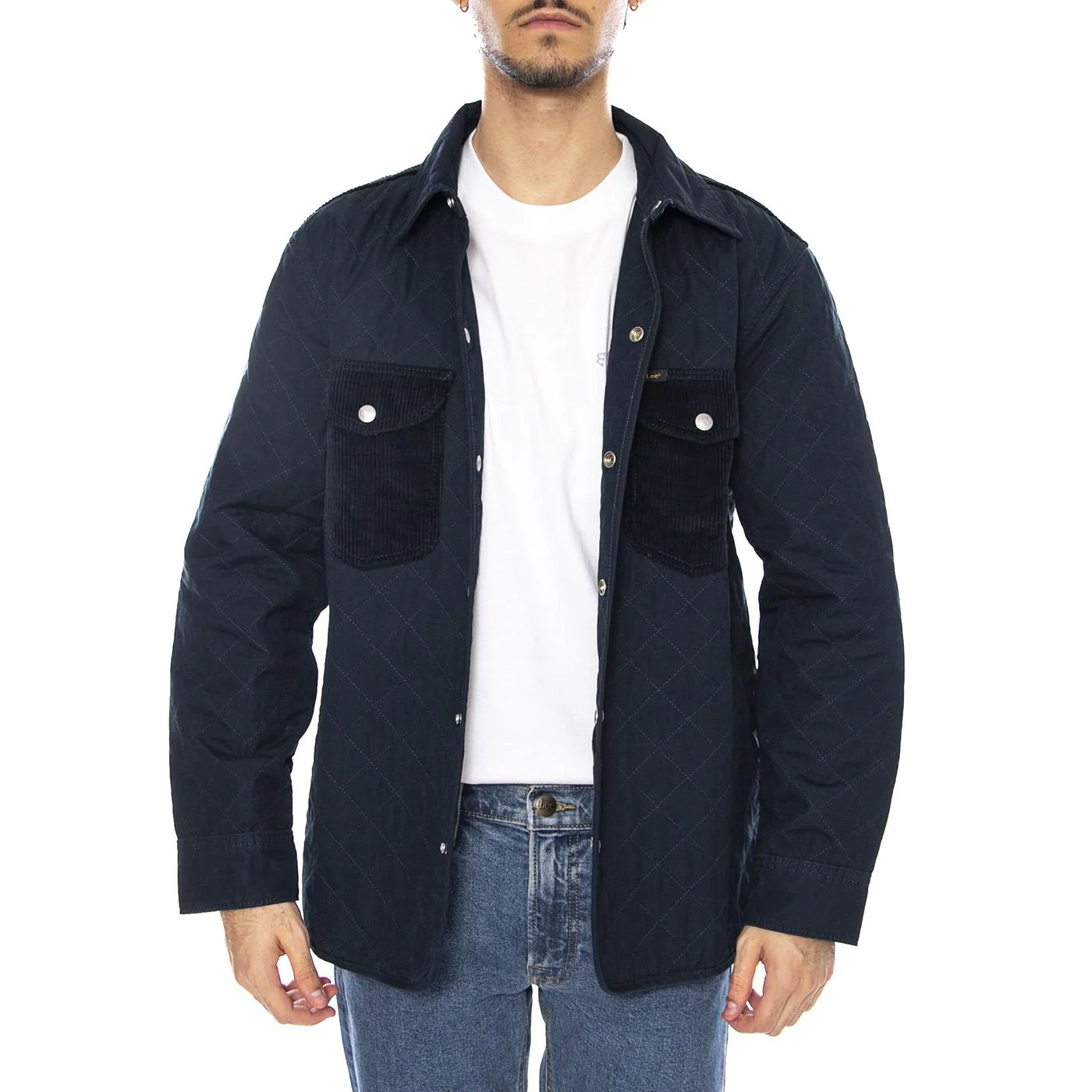 LEE Mixed Media Overshirt Rivet Navy - Men's Overshirt Jacket Blue Men - Image 2