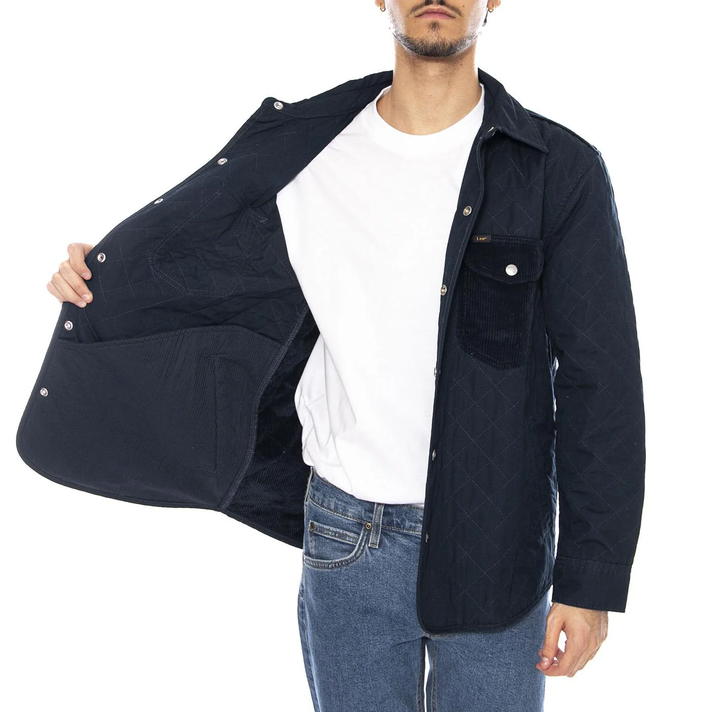 LEE Mixed Media Overshirt Rivet Navy - Men's Overshirt Jacket Blue Men - Image 4