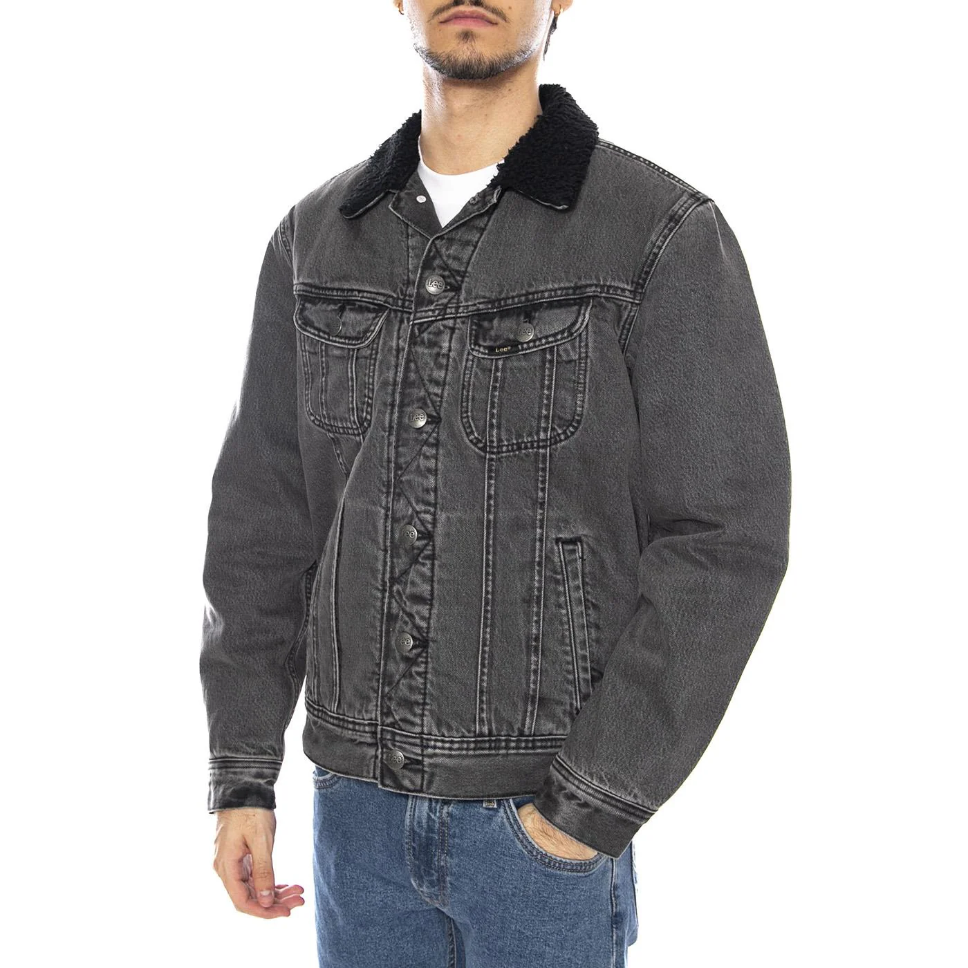 Sherpa Jacket Deep Obsidian - Men's Denim Jeans Jacket Charcoal Grey Men's LEE