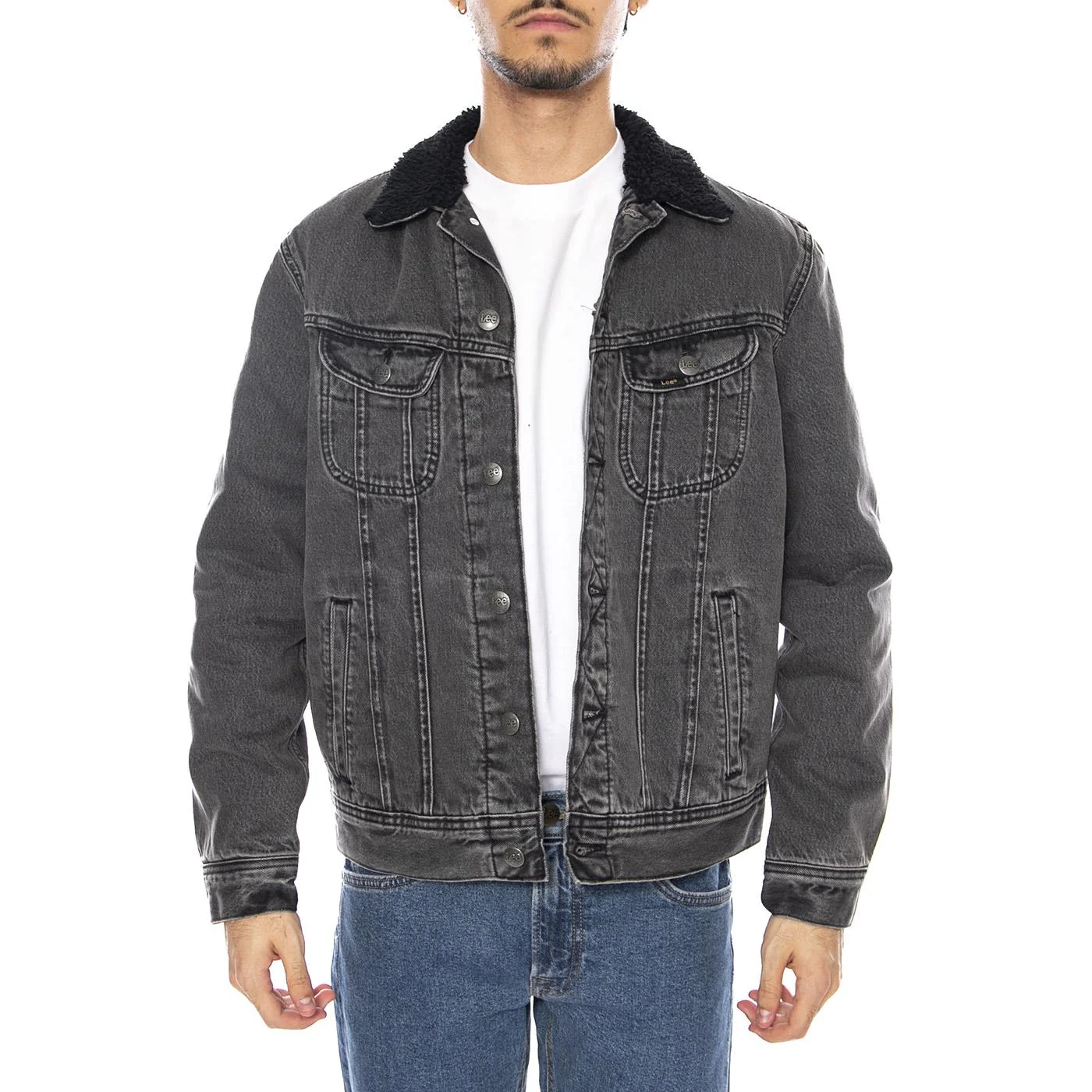 Sherpa Jacket Deep Obsidian - Men's Denim Jeans Jacket Charcoal Grey Men's LEE - Image 2