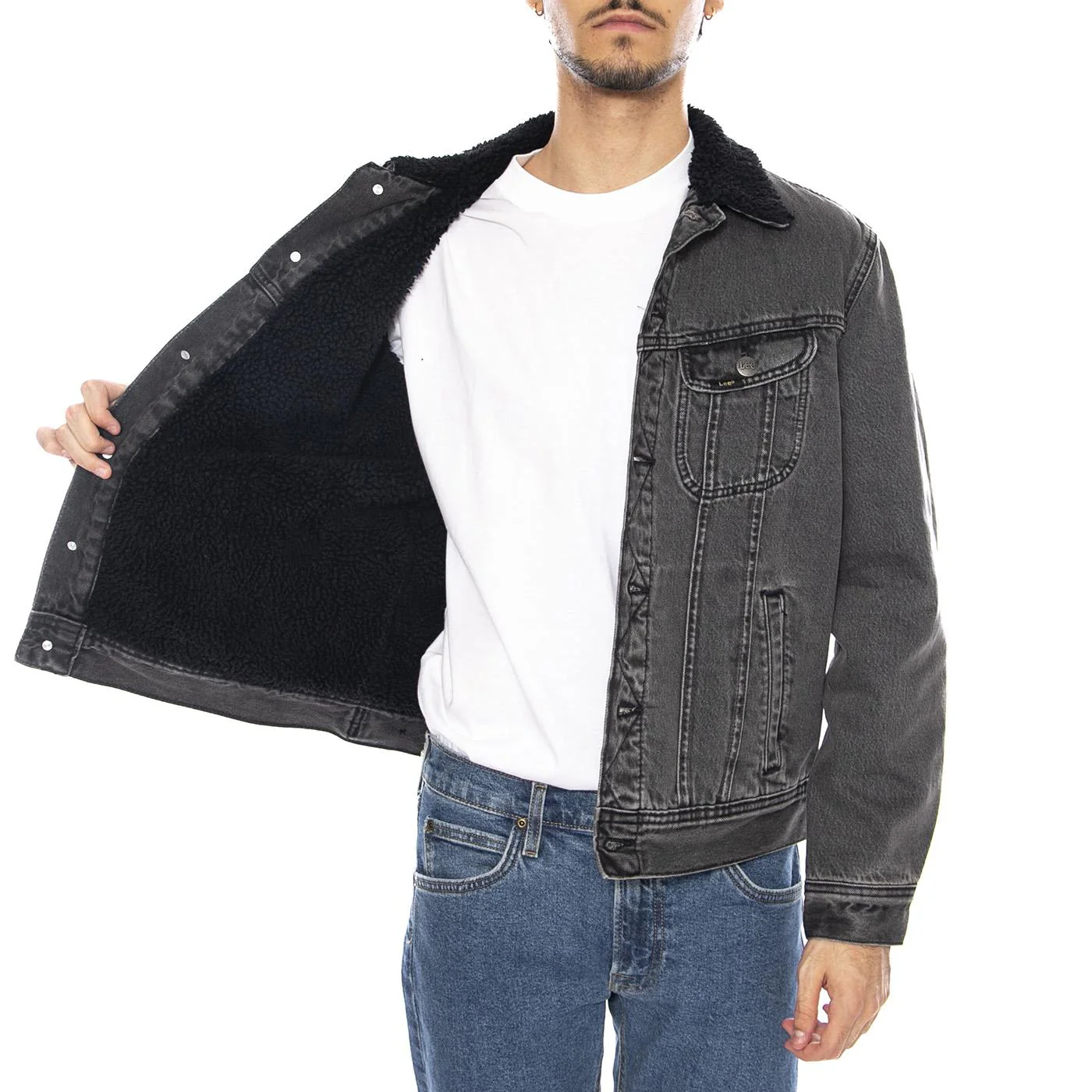 Sherpa Jacket Deep Obsidian - Men's Denim Jeans Jacket Charcoal Grey Men's LEE - Image 4